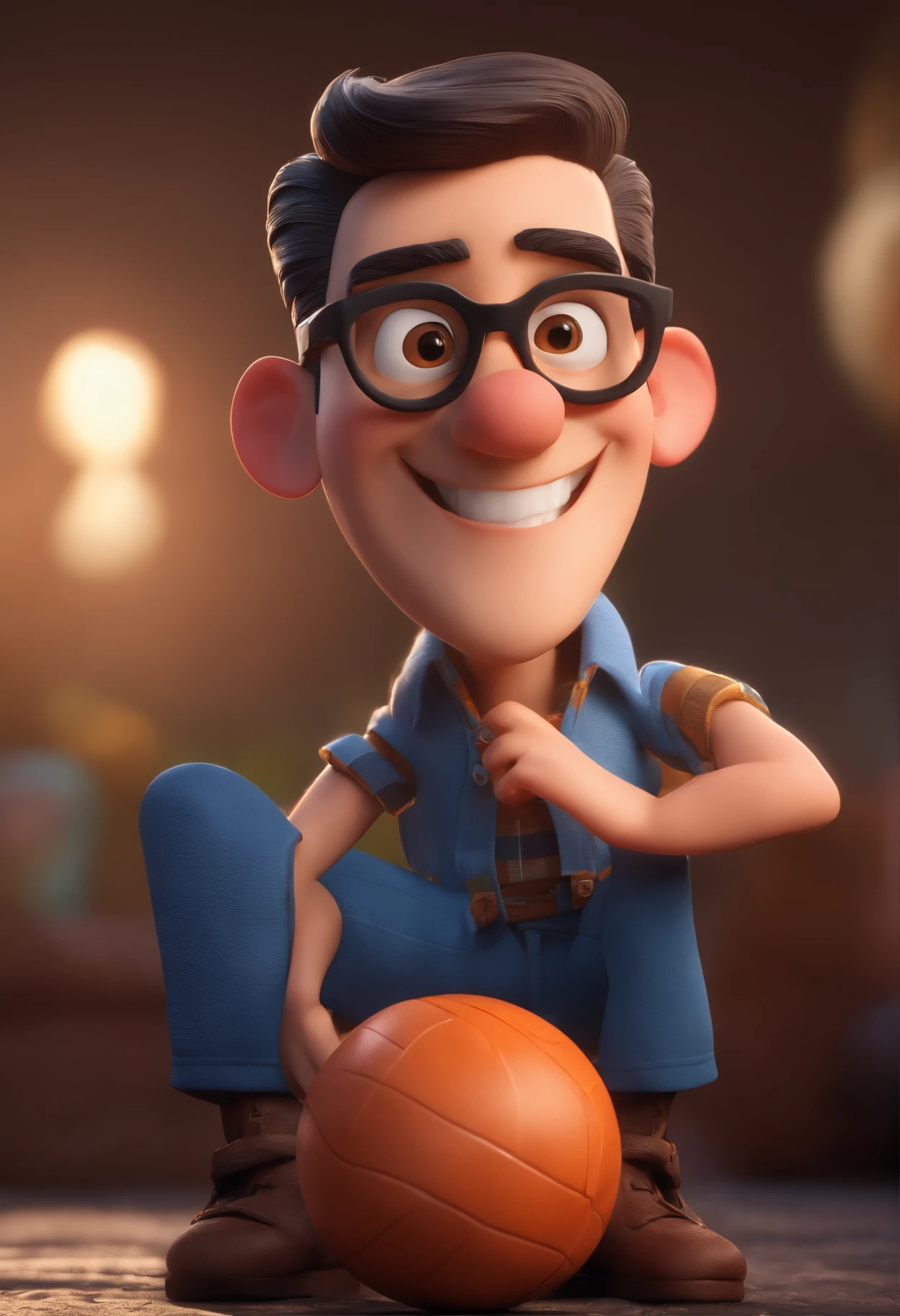 Cartoon character of a man with black glasses and a blue shirt, animation character, Caractere estilizado, animation style rendering, 3D estilizado, Arnold Maya render, 3 d render stylized, toon render keyshot, Personagem 3D, Personagem 3D, 3d rendering stylized, 3 d character render, personagem de desenho animado, Personagem de close up, Pose de personagem, (Estilo Pixar) (master part:1.2) (Bokeh) (best quality) (pele detalhada) (textura detalhada) (8k) (argila) (Cinematic lighting) (foco nítido