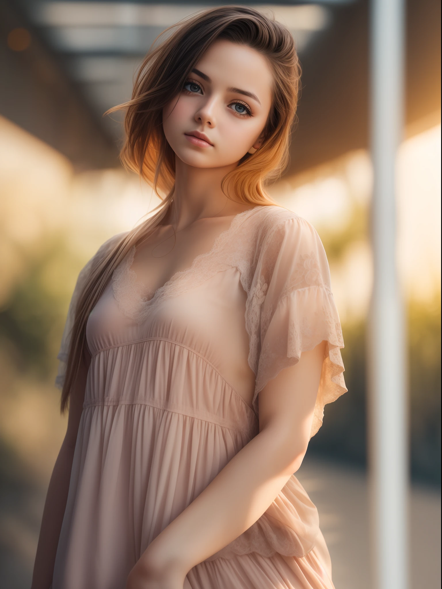 Semi-realistic girl, shot with dslr camera, natural background, moody sunshine settings. Best quality, masterpiece collection, 8k resolution, soft lights, blurred background