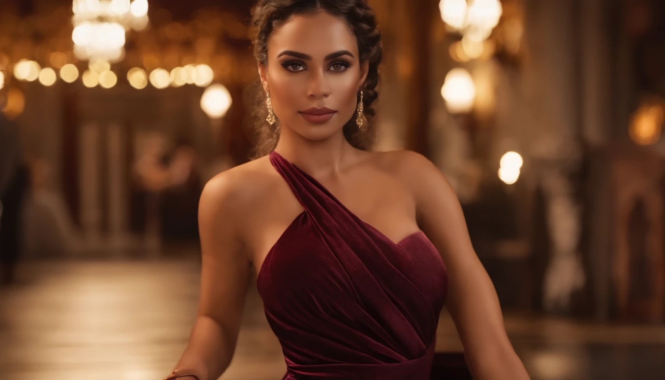 Woman in purple dress sits