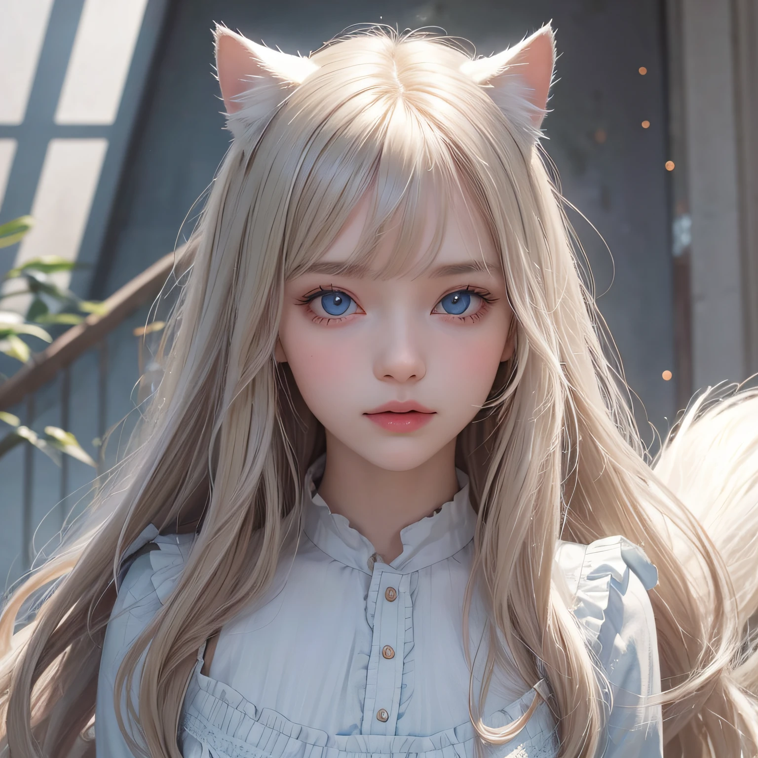 bright expression、photorealisim、top-quality、超A high resolution、a picture、Photo of an exquisitely beautiful Nordic-born girl、Extraordinary beautiful girl、Detailed cute and beautiful face、(pureerosface_v1:0.008)、Beautiful bangs、alice in the wonderland、18year old、Glowing white shiny skin、facial hairs、Bangs that extend to the face、Bangs between the eyes、Super long hair、Attractive light and dark platinum blonde super long straight silky hair、finer hair、Attractive glowing beautiful bright clear light blue big eyes、White Apron、Yellow dress、eye liner、Double eyelids、Lush bust、2 girls in、cat ear、