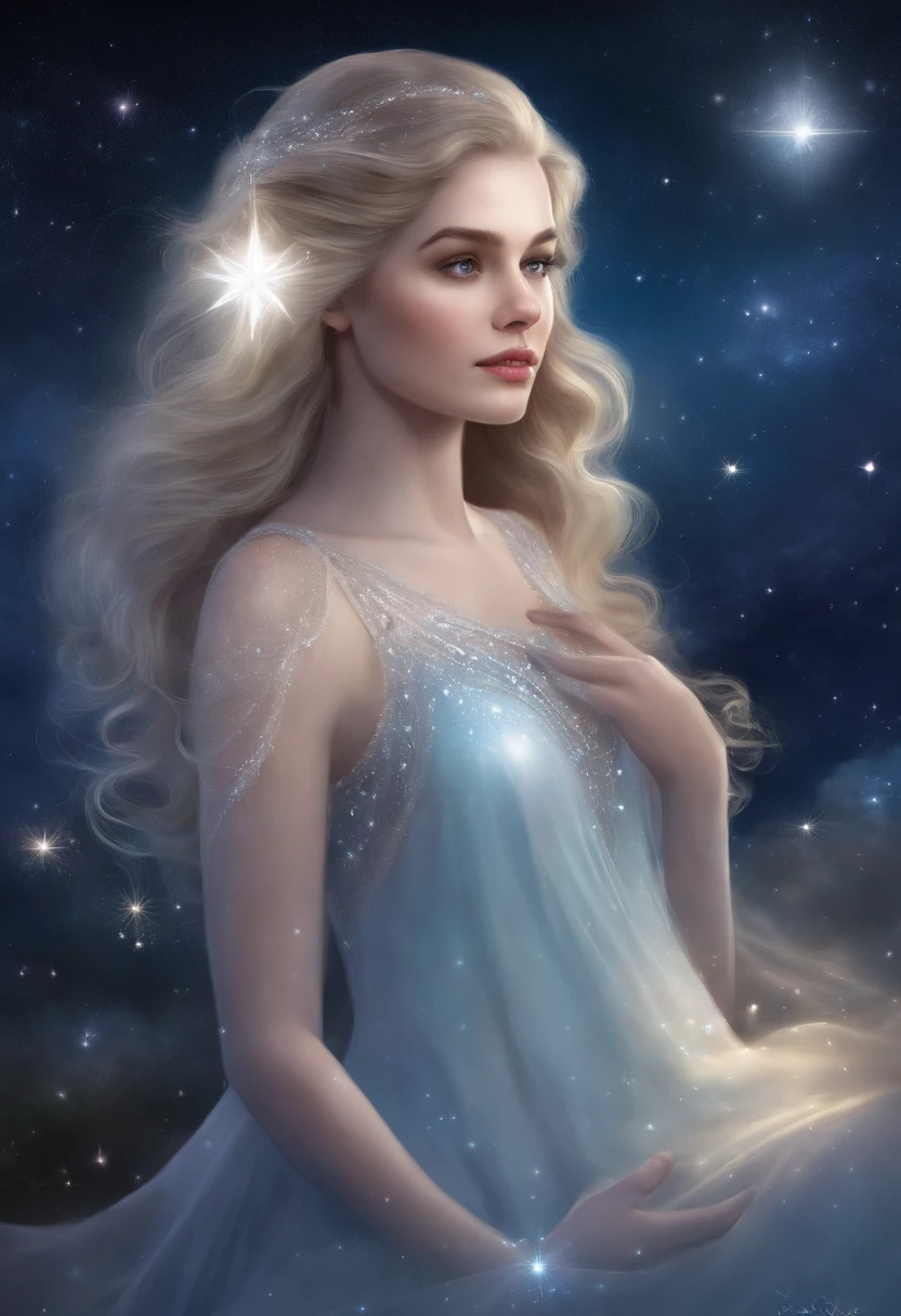 A Dream Architect Inspired by Pixar Animation, The character of the dreamy star could be described as follows to create a vivid image:
Nome: Stearline
Description: Stellarine is a medium-sized star with a soft, steady brightness. Its celestial body has shades of pale blue, which blend delicately with touches of violet and silver on their surface. Its glow is like a soft sigh of light, transmitindo tranquilidade e serenidade ao observador.
Olhos: Seus "olhos" Stars are little points of light, That sparkle with an everlasting hope, refletindo a sua natureza sonhadora.
Cauda: Starlarine has a luminous trail tail that extends behind her, Leaving a bright trail in the night sky as it moves.
expression: Starlarina's face seems to emanate a sense of curiosity and longing, como se estivesse sempre olhando para o desconhecido com alegria.
Personalidade: Starlarine is kind, sonhadora e inquisitiva. Ela nutre sonhos de explorar o cosmos e aprender mais sobre as maravilhas do universo. Her passion for stories and discoveries makes her a star always looking for adventures and new stellar horizons.
Esse personagem de uma estrela sonhadora, Estelarina, It can easily be visualized as a heavenly figure that is enchanting and full of hope, pronta para embarcar em uma jornada de autodescoberta no vasto Reino das Estrelas.