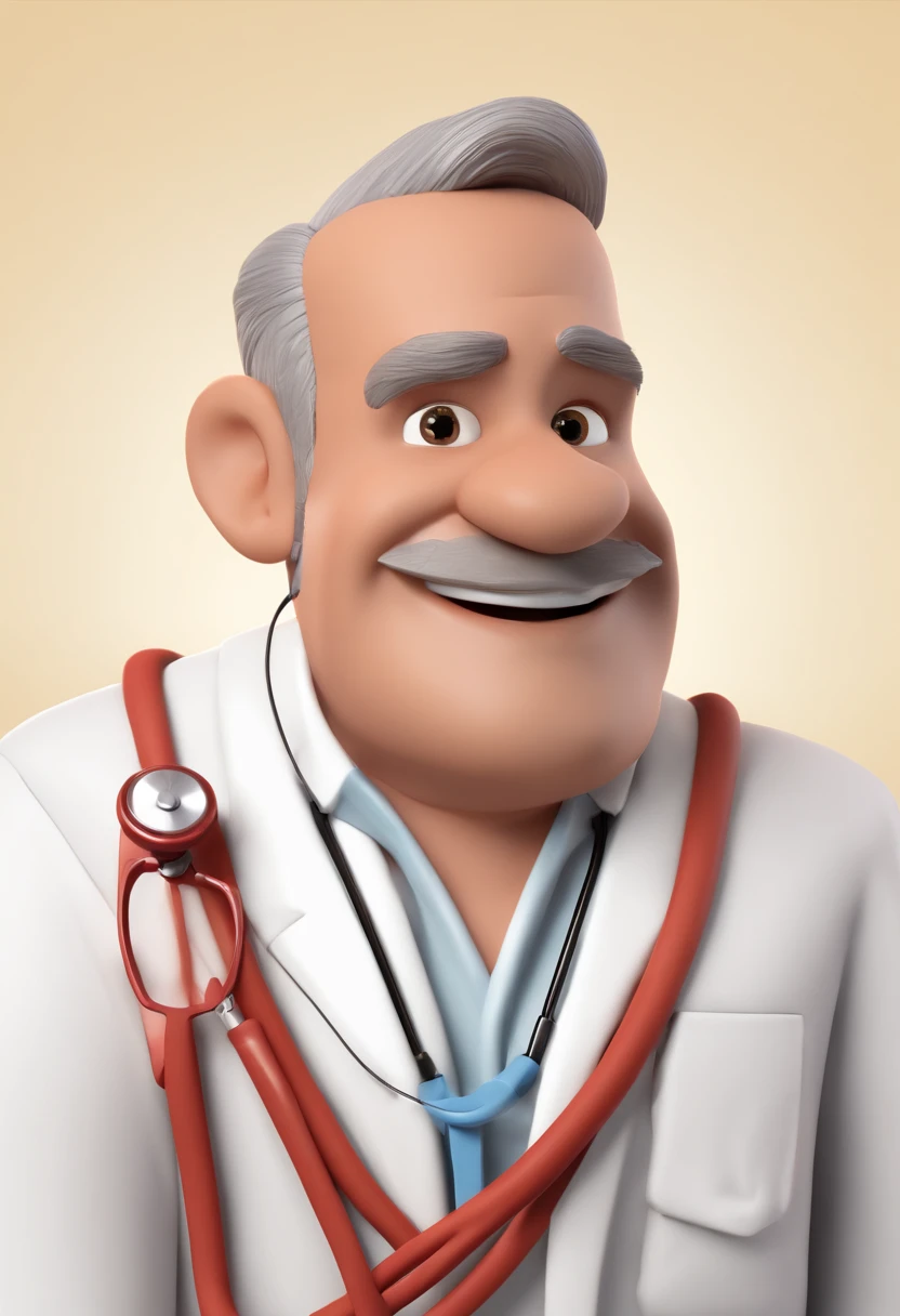 Cartoon character of a doctor man wearing lab coat and stethoscope, loiro e com barba, um personagem animado, Caractere estilizado, animation style rendering, 3D estilizado, , 3 d render stylized, toon render keyshot, Personagem 3D, Personagem 3D, 3d rendering stylized, 3 d character render, personagem de desenho animado, Personagem de close up, Pose de personagem, (Estilo Pixar) (Bokeh) (best quality) (pele detalhada) (textura detalhada) (8k) (argila) (Cinematic lighting) (foco nítido，Senta e vaza a parte superior do corpo