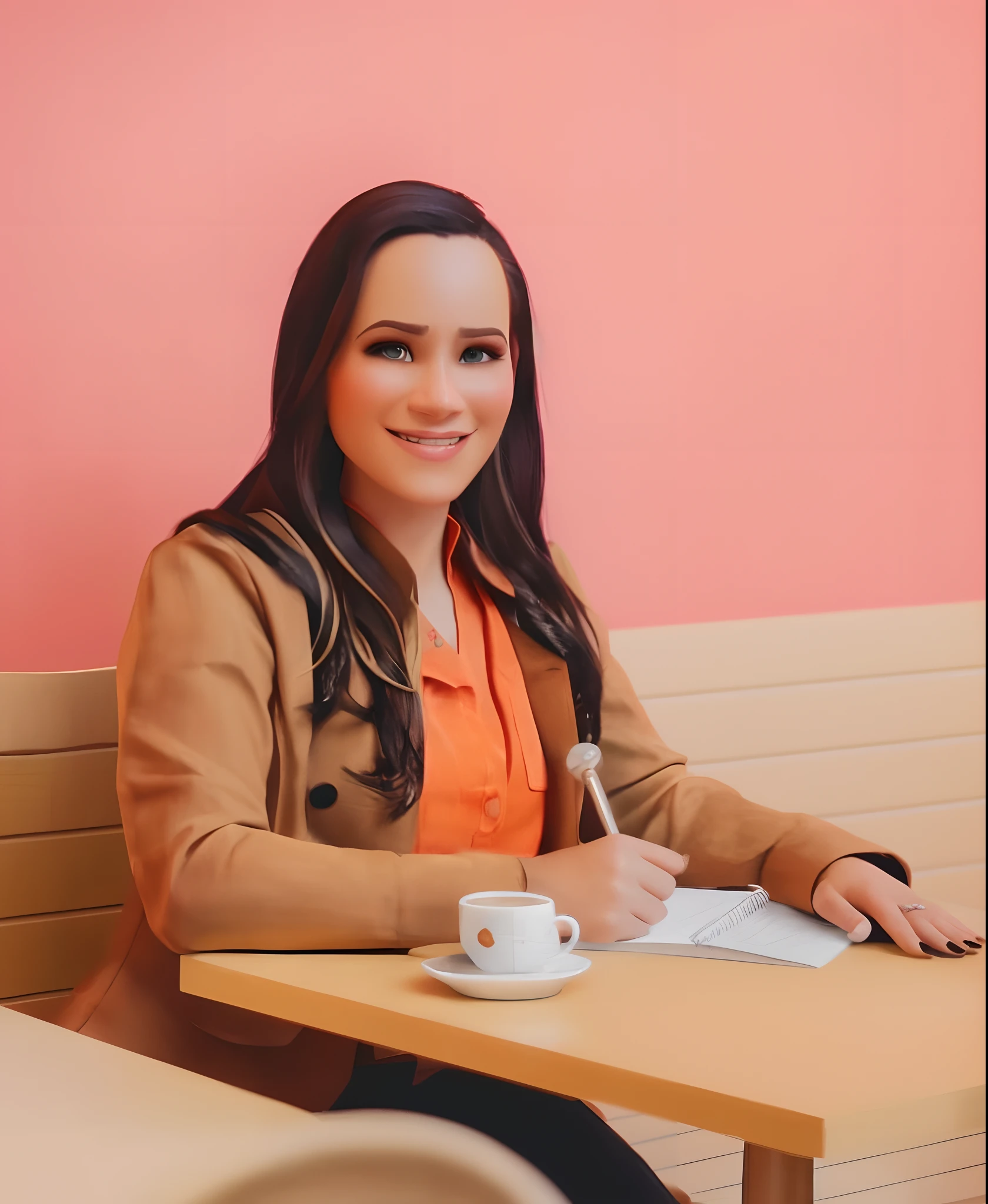 pixarstyle a waist-length portrait of a young woman in a office shirt, smile, office, natural skin texture, 4k textures, hdr, intricate, highly detailed, sharp focus, cinematic look, hyperdetailed