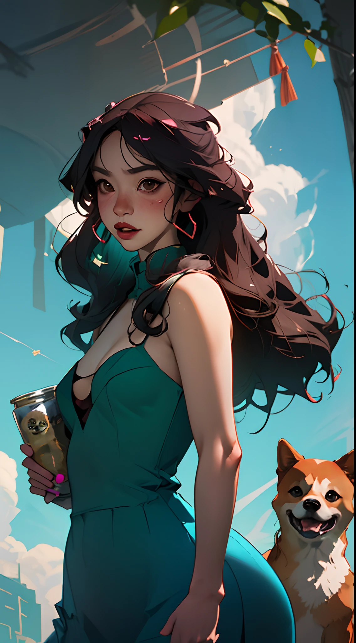 Female dieter wearing a Shiba Inu mask