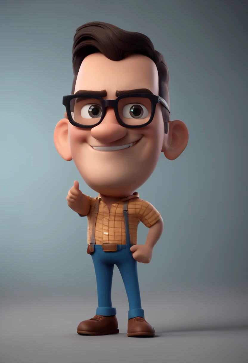Cartoon character of a man wearing black glasses and a blue shirt, um personagem animado, Caractere estilizado, animation style rendering, 3D estilizado, Arnold Maya render, 3 d render stylized, toon render keyshot, Personagem 3D, Personagem 3D, 3d rendering stylized, 3 d character render, personagem de desenho animado, Personagem de close up, Pose de personagem, (Estilo Pixar) (master part:1.2) (Bokeh) (best quality) (pele detalhada) (textura detalhada) (8k) (argila) (Cinematic lighting) (foco nítido,Senta e vaza a parte superior do corpo