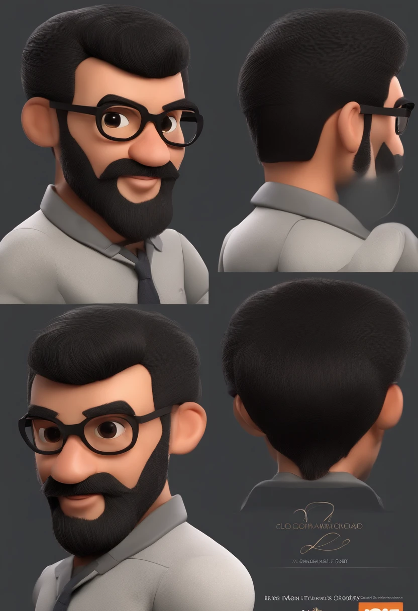 Cartoon character of a man with Japanese features and black glasses, cabelo cacheado marrom escuro, corte de cabelo degrade e uma camisa preta, animation character, Caractere estilizado, animation style rendering, 3D estilizado, Arnold Maya render, 3 d render stylized, toon render keyshot, Personagem 3D, Personagem 3D, 3d rendering stylized, 3 d character render, personagem de desenho animado, Personagem de close up, Pose de personagem, (Estilo Pixar) (master part:1.2) (Bokeh) (best quality) (pele detalhada) (textura detalhada) (8k) (argila) (Cinematic lighting) (foco nítido