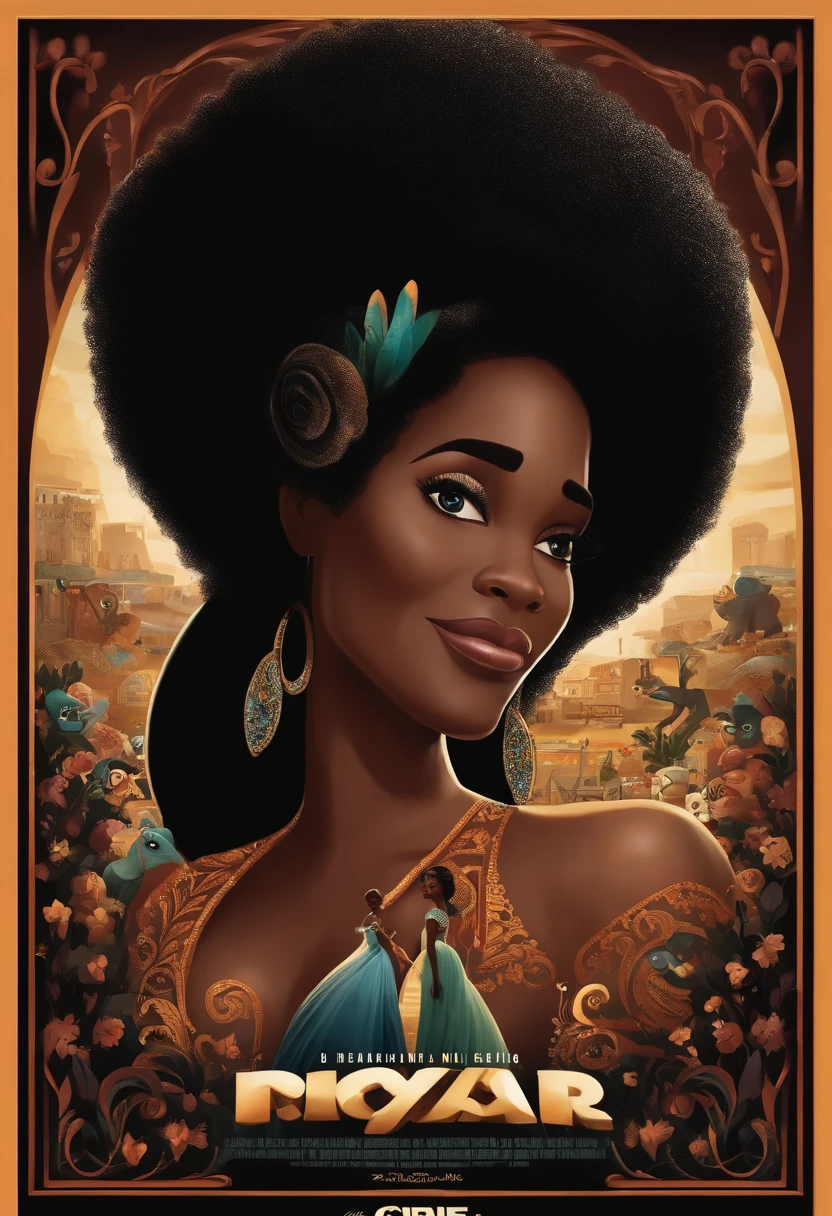 Crie um um poster com mulher negra estilo pixar