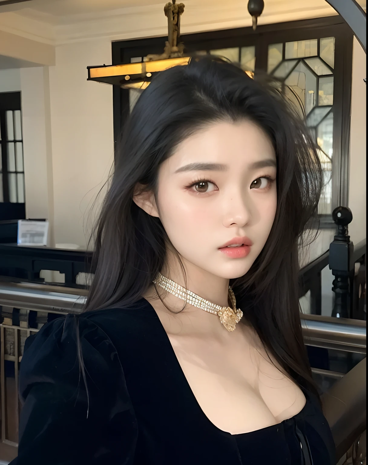 um close up de uma mulher usando um estrangulamento e um vestido preto, Mulher sul-coreana bonita, Gongbi, linda mulher coreana jovem, Xision Wu, Heonhwa Choe, Jinyoung Canela, Jaeyeon Nam, cruel korean goth girl, mulher coreana jovem bonita, menina coreana, Wenfei Ye, Xintong Chen, Lulu Chen, gorgeous chinese model