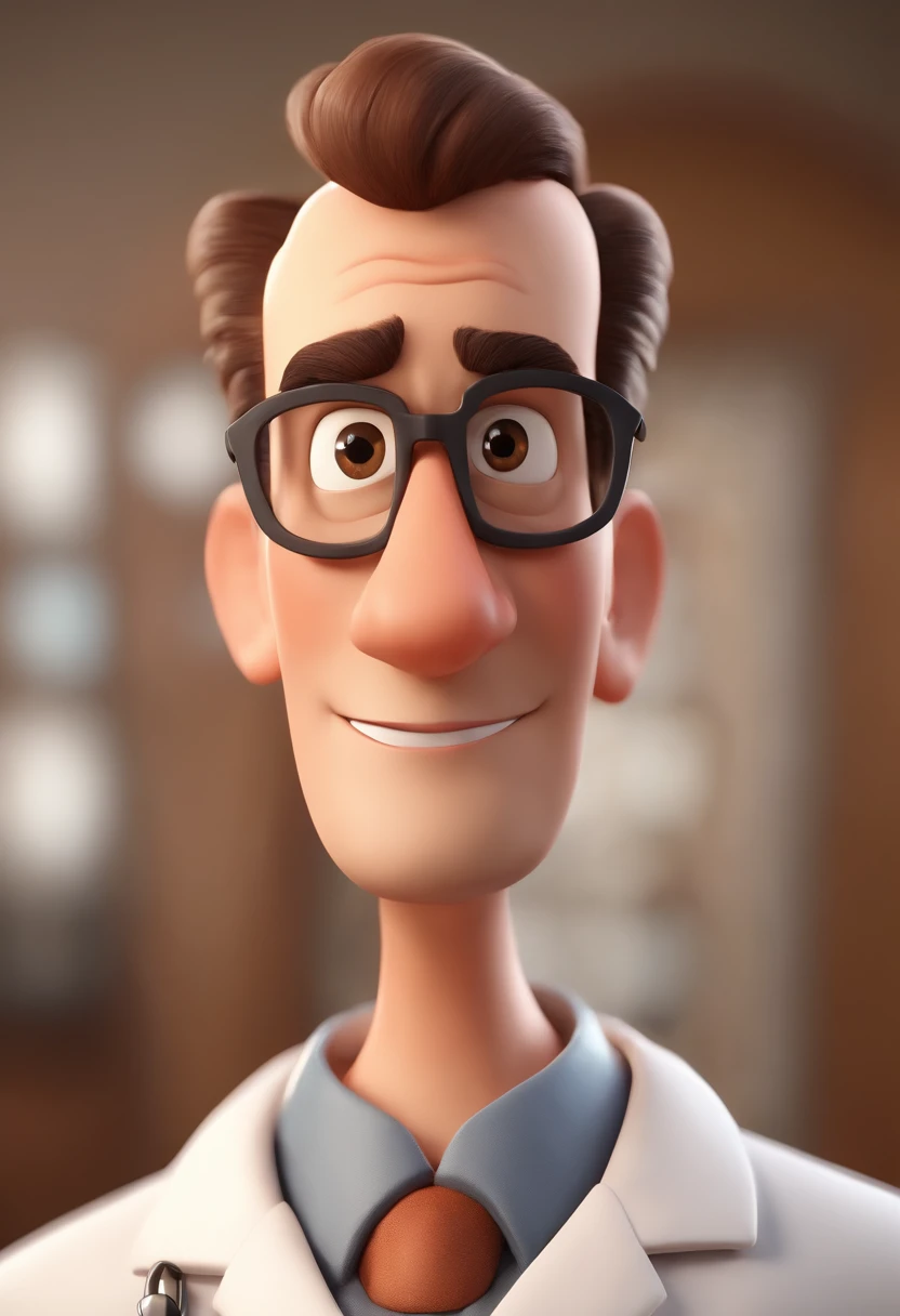Cartoon character of a doctor with black eyes and big eyelashes, boca desenhada e nariz fino, com cabelos loiros e crespo e barba, Inside a Clinical Animation Character, Caractere estilizado, animation style rendering, 3D estilizado, Arnold Maya render, 3 d render stylized, toon render keyshot, Personagem 3D, Personagem 3D, 3d rendering stylized, 3 d character render, personagem de desenho animado, Personagem de close up, Pose de personagem, (Estilo Pixar) (master part:1.2) (Bokeh) (best quality) (pele detalhada) (textura detalhada) (8k) (argila) (Cinematic lighting) (foco nítido