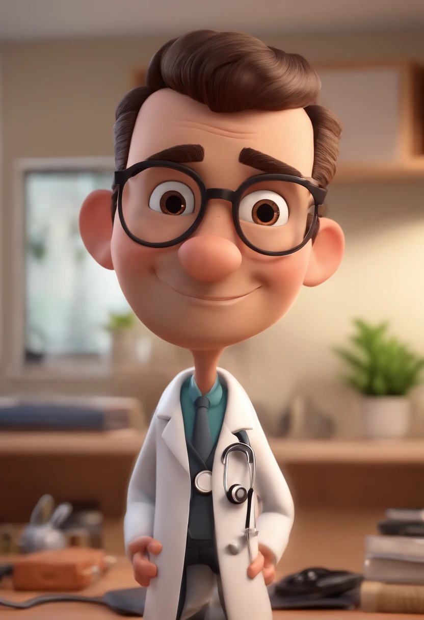 Cartoon character of a doctor with black eyes and big eyelashes, boca desenhada e nariz fino, com cabelos loiros e crespo e barba, Inside a Clinical Animation Character, Caractere estilizado, animation style rendering, 3D estilizado, Arnold Maya render, 3 d render stylized, toon render keyshot, Personagem 3D, Personagem 3D, 3d rendering stylized, 3 d character render, personagem de desenho animado, Personagem de close up, Pose de personagem, (Estilo Pixar) (master part:1.2) (Bokeh) (best quality) (pele detalhada) (textura detalhada) (8k) (argila) (Cinematic lighting) (foco nítido