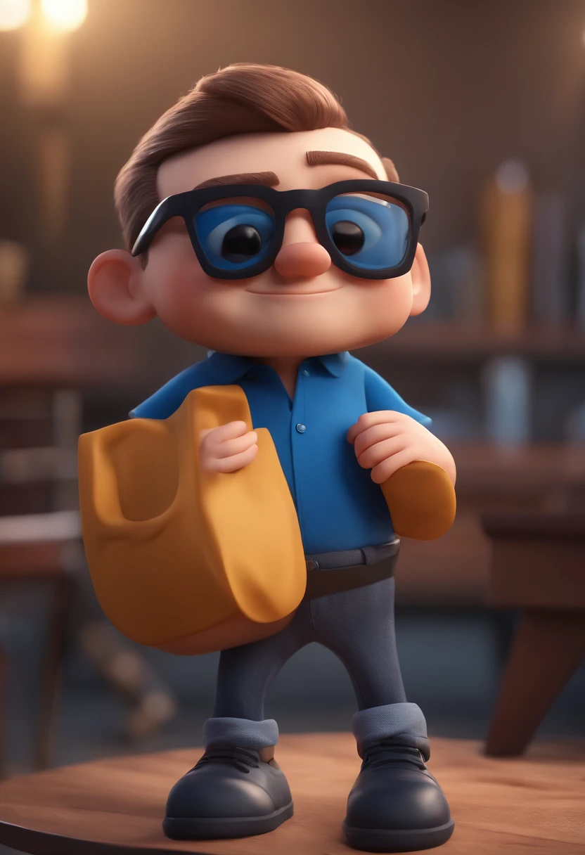 Cartoon character of a man with black glasses and a blue shirt, animation character, Caractere estilizado, animation style rendering, 3D estilizado, Arnold Maya render, 3 d render stylized, toon render keyshot, Personagem 3D, Personagem 3D, 3d rendering stylized, 3 d character render, personagem de desenho animado, Personagem de close up, Pose de personagem, (Estilo Pixar) (master part:1.2) (Bokeh) (best quality) (pele detalhada) (textura detalhada) (8k) (argila) (Cinematic lighting) (foco nítido