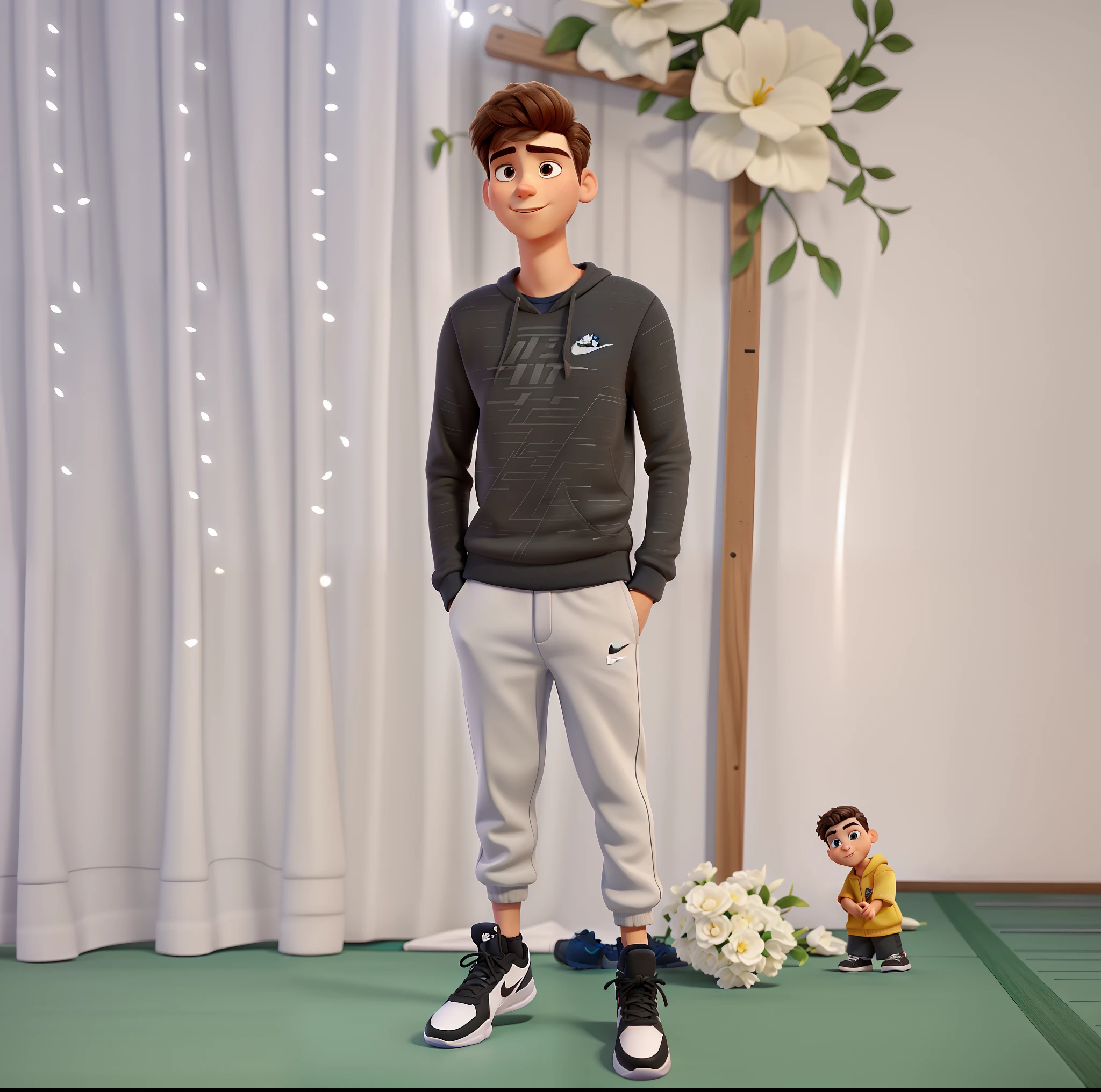 Young man in Nike sneakers, hair on ruler in Disney Pixar style, alta qualidade, melhor qualidade