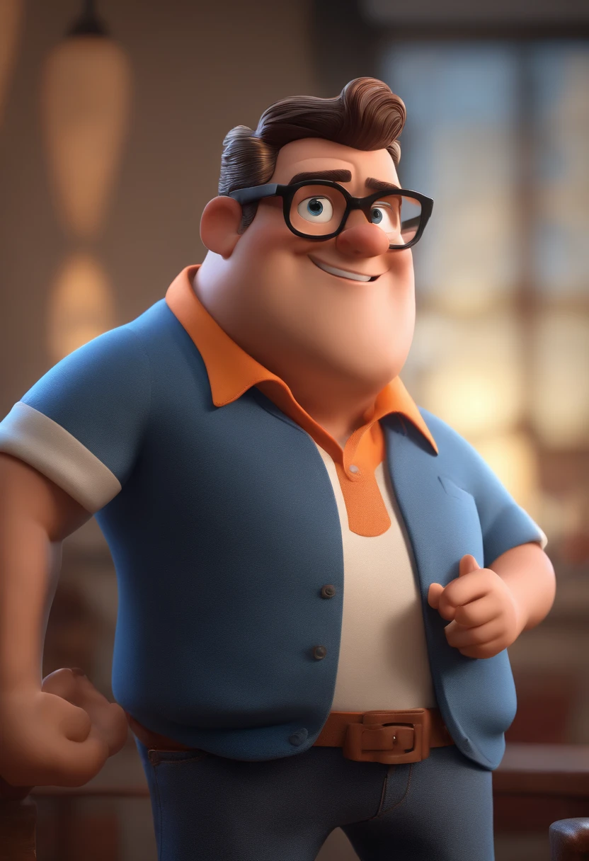 Cartoon character of a man with black glasses and a blue shirt, animation character, Caractere estilizado, animation style rendering, 3D estilizado, Arnold Maya render, 3 d render stylized, toon render keyshot, Personagem 3D, Personagem 3D, 3d rendering stylized, 3 d character render, personagem de desenho animado, Personagem de close up, Pose de personagem, (Estilo Pixar) (master part:1.2) (Bokeh) (best quality) (pele detalhada) (textura detalhada) (8k) (argila) (Cinematic lighting) (foco nítido