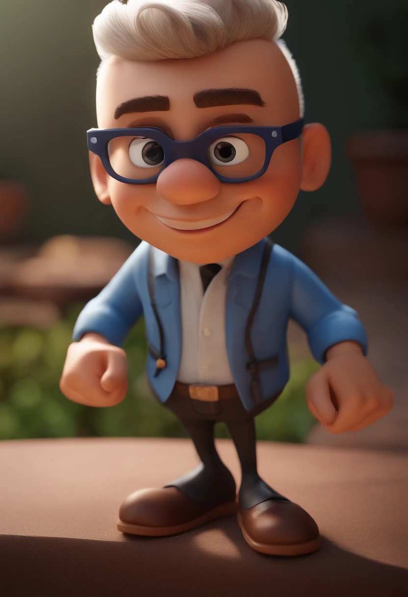 Cartoon character of a man with black glasses and a blue shirt, animation character, Caractere estilizado, animation style rendering, 3D estilizado, Arnold Maya render, 3 d render stylized, toon render keyshot, Personagem 3D, Personagem 3D, 3d rendering stylized, 3 d character render, personagem de desenho animado, Personagem de close up, Pose de personagem,  (Estilo Pixar) (master part:1.2) (Bokeh) (best quality) (pele detalhada) (textura detalhada) (8k) (argila) (Cinematic lighting) (foco nítido