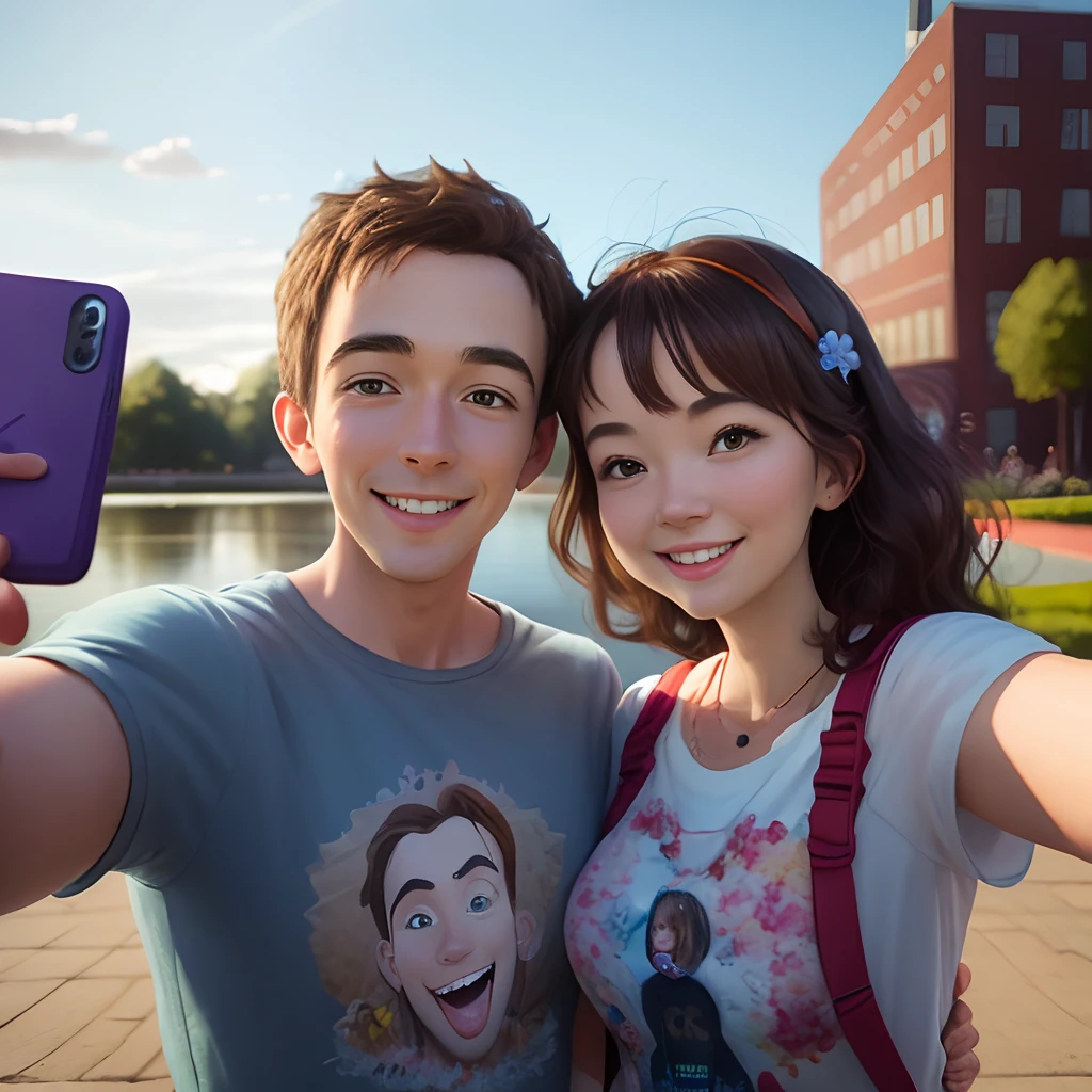 Couple taking selfie at pixar sights