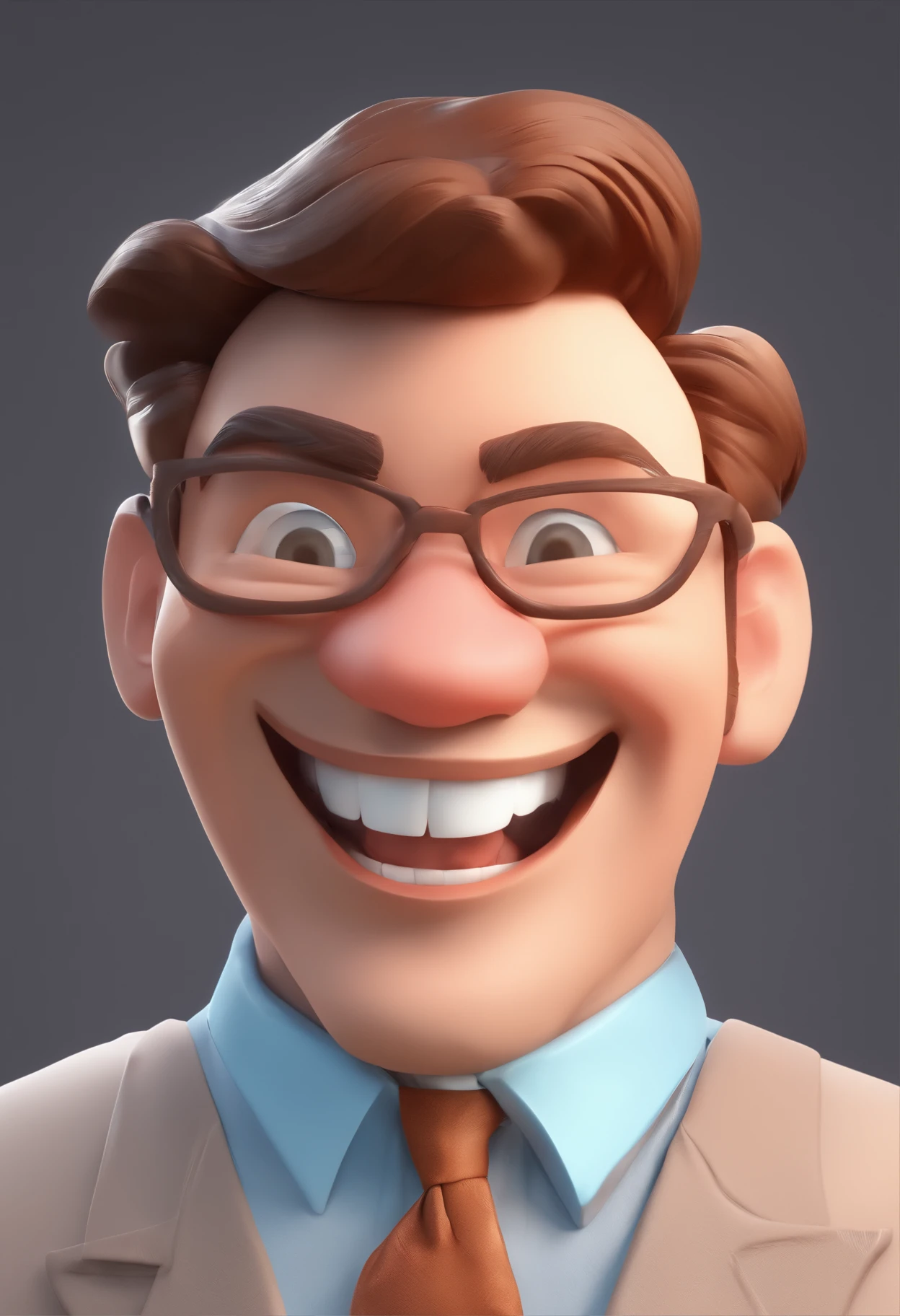 Smiling Man Illustration, sorriso insano, Homem de pele marrom com um sorriso gigante, happily smiling at the camera, sorriso atrevido, he's smiling, sorriso muito grande, Macho sorridente, foto de perfil headshot, rindo sorriso enorme, desenhando no estilo de Arte 3D, c4d, fundo de cor branco puro, estilo disney, estilo pixar render ilustracao Super Detalhe, 8k