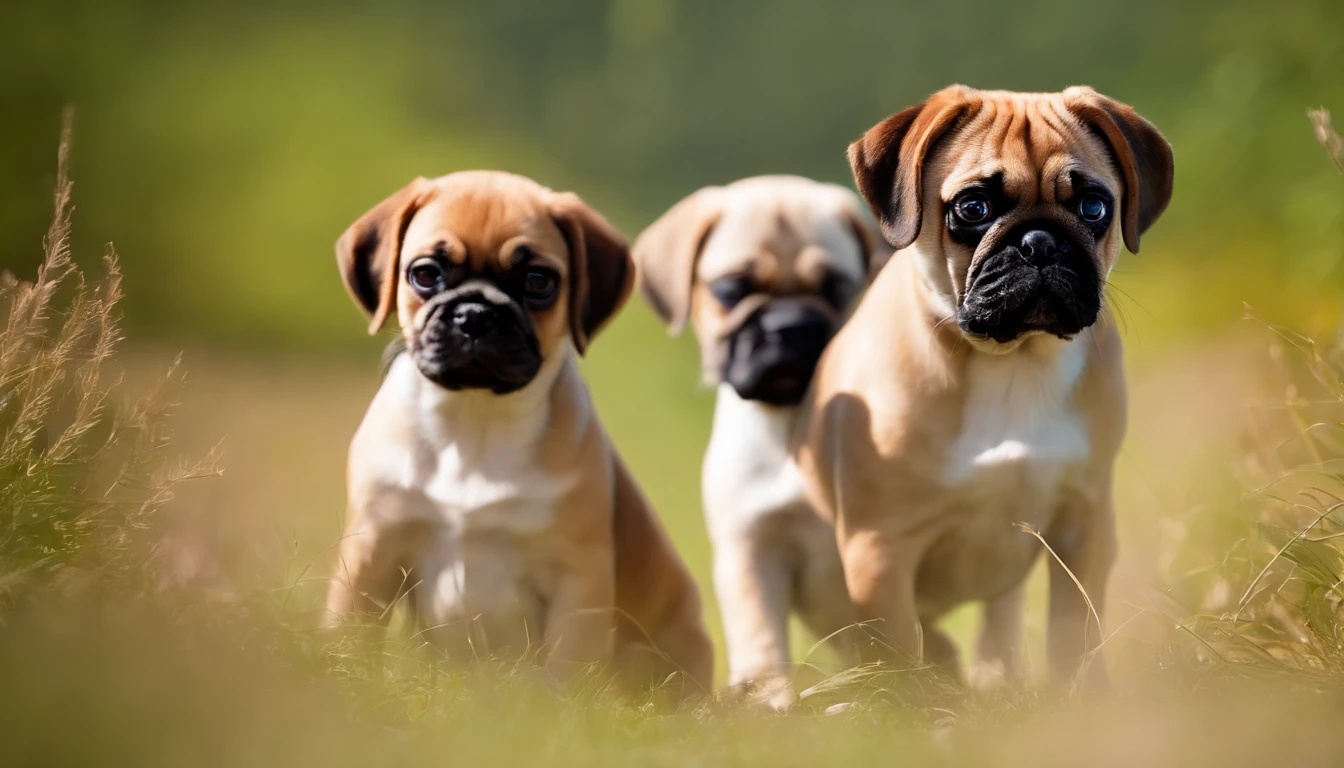 Tire uma foto com [(((1 beagle dog and 1 pug puppy)))] em Sunny Beach em estilo realista