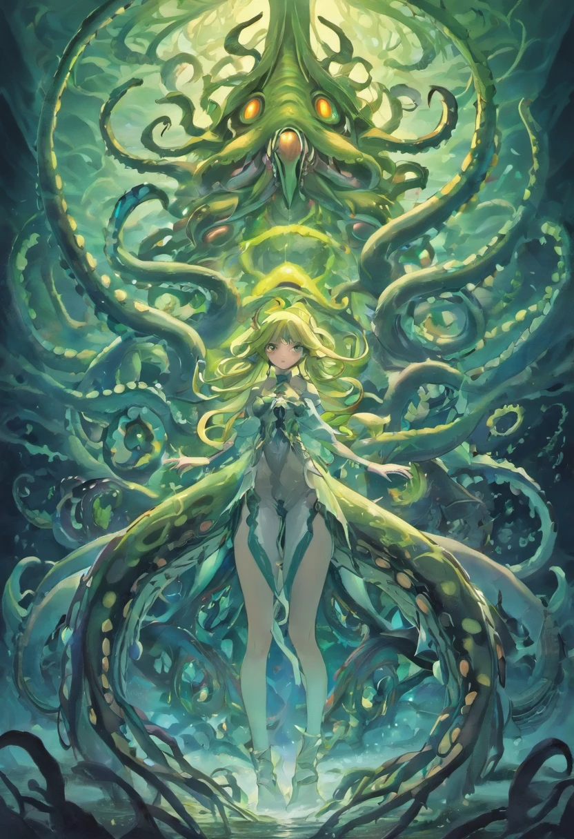 Tentacle demon tree, tentacle tree, plant tentacle, binding, devouring goddess, magic, tentacle trunk inlaid with a beautiful woman, inlaid with a woman kneeling in the tentacle tree fused with the demon tree, covered with tentacles, fine details. Anime. Tentacles, tentacles surrounding, wrapped around colored tentacles, some tentacles touching her, huge greasy tentacles and eyes, many sucked tentacles. Hybrid, biomechanical Oppein, many tentacles, densely packed tentacles, mucus and tentacles, twisted tentacles