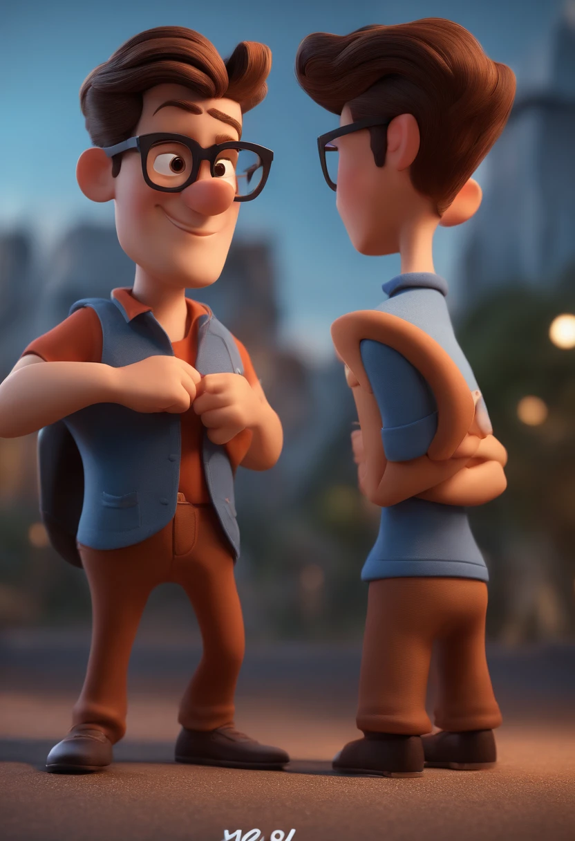 Cartoon character of a man with black glasses and a blue shirt, animation character, Caractere estilizado, animation style rendering, 3D estilizado, Arnold Maya render, 3 d render stylized, toon render keyshot, Personagem 3D, Personagem 3D, 3d rendering stylized, 3 d character render, personagem de desenho animado, Personagem de close up, Pose de personagem, (Estilo Pixar) (master part:1.2) (Bokeh) (best quality) (pele detalhada) (textura detalhada) (8k) (argila) (Cinematic lighting) (foco nítido