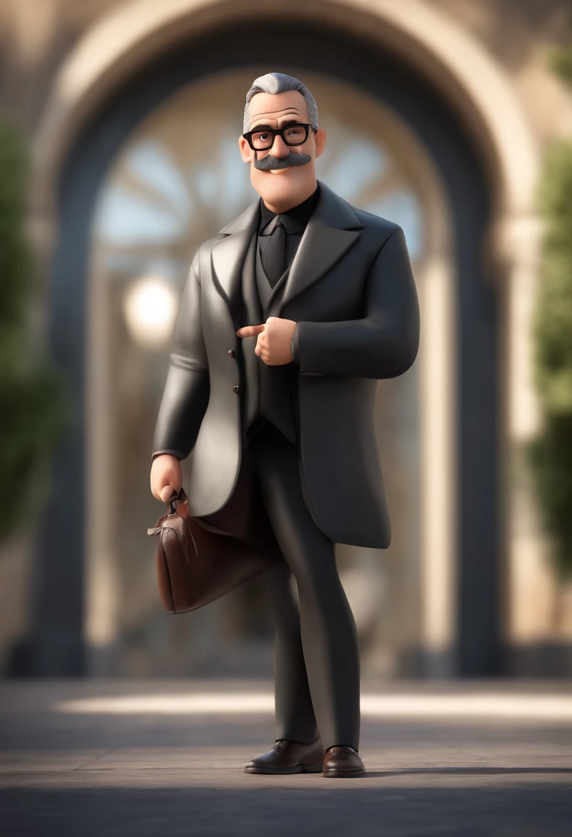 personagem dos desenhos animados de um homem de 40 anos, comcabelos curtos, Gray beard black glasses and a black shirt, animation character, Caractere estilizado, animation style rendering, 3D estilizado, Arnold Maya render, 3 d render stylized, toon render keyshot, Personagem 3D, Personagem 3D, 3d rendering stylized, 3 d character render, personagem de desenho animado, Personagem de close up, Pose de personagem, (Estilo Pixar) (master part:1.2) (Bokeh) (melhor qualidade) (pele detalhada) (textura detalhada) (8k) (argila) (Cinematic lighting) (foco nítido
