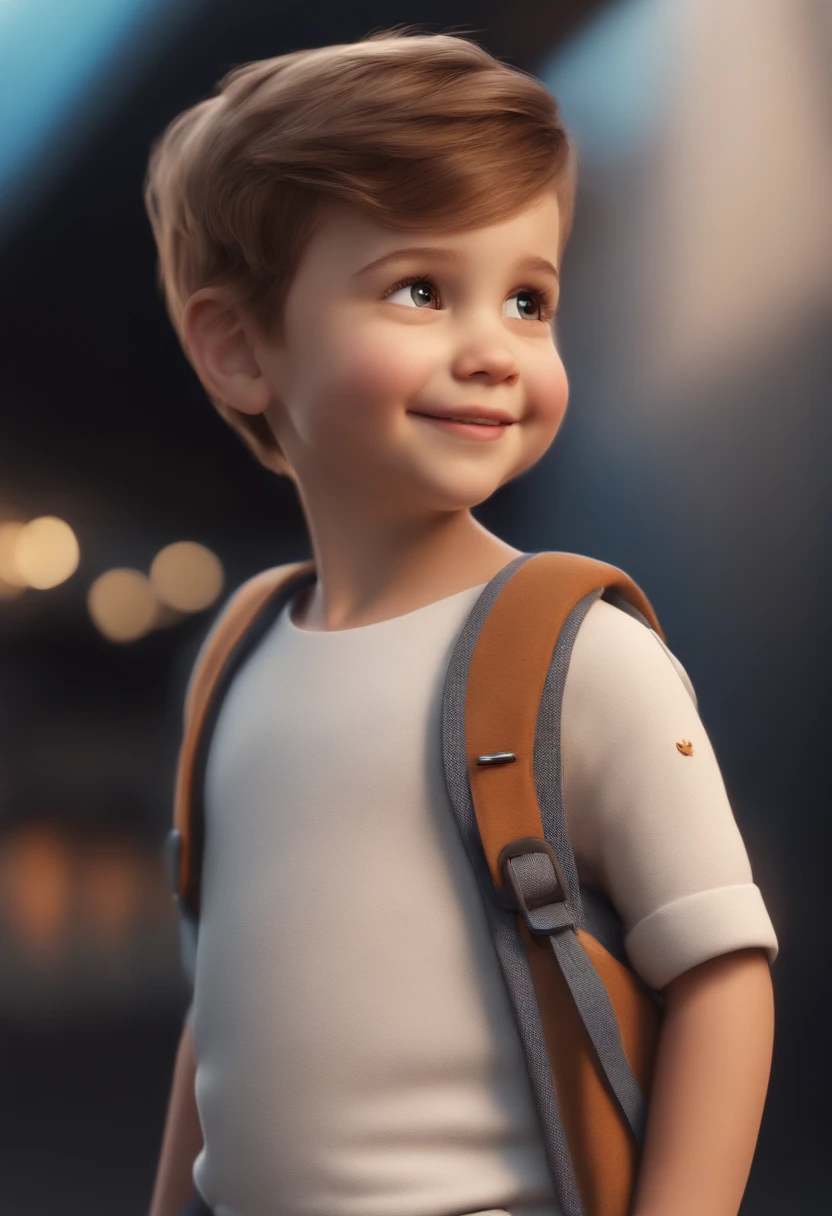 a happy cute standing short hair, vestindo uma fantasia espacial, , fundo branco, barnet, toon, estilo pixar, 3d, desenhos animados, rosto detalhado, asymmetrical 16k