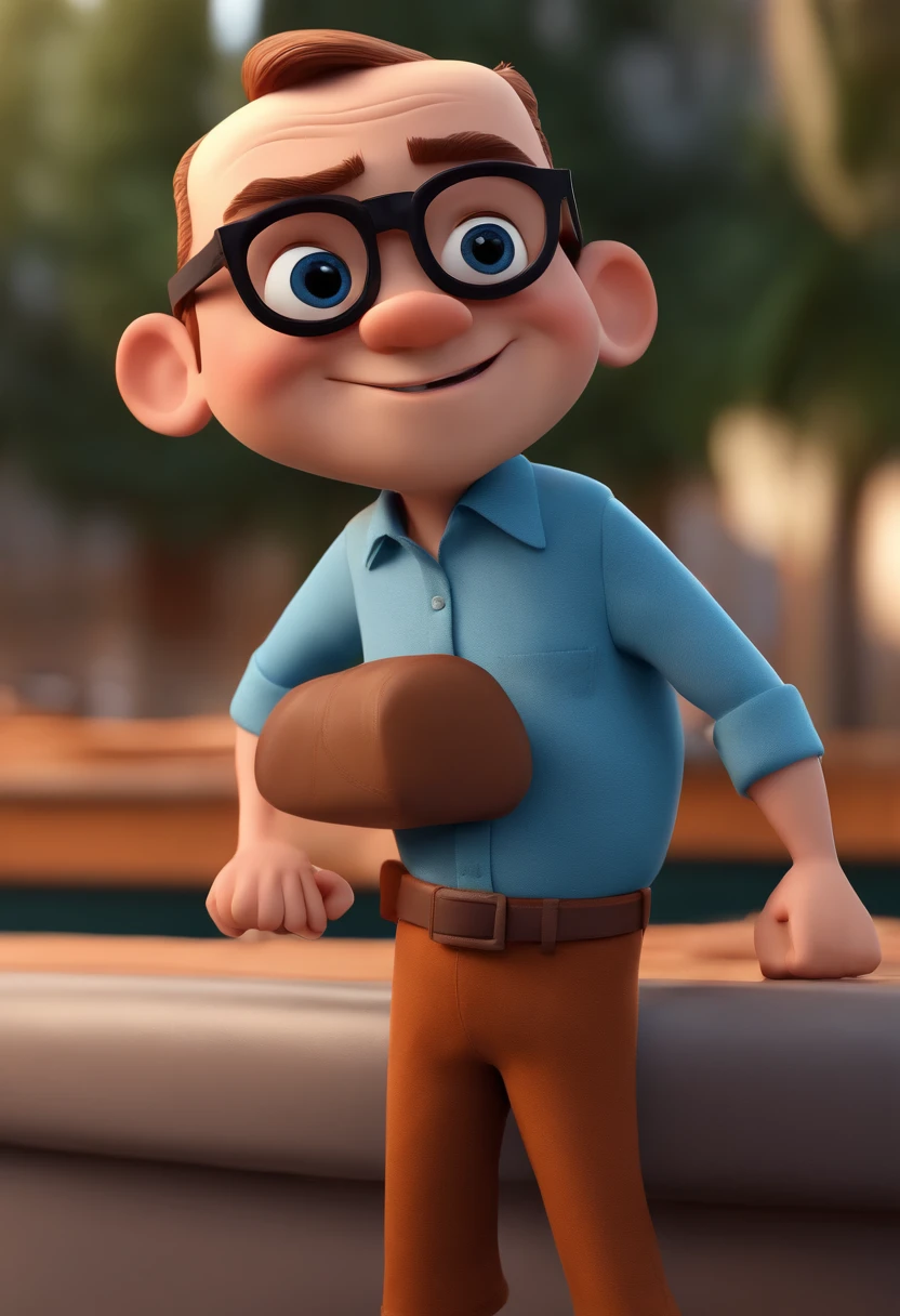 Cartoon character of a man with black glasses and a blue shirt, animation character, Caractere estilizado, animation style rendering, 3D estilizado, Arnold Maya render, 3 d render stylized, toon render keyshot, Personagem 3D, Personagem 3D, 3d rendering stylized, 3 d character render, personagem de desenho animado, Personagem de close up, Pose de personagem, (Estilo Pixar) (master part:1.2) (Bokeh) (best quality) (pele detalhada) (textura detalhada) (8k) (argila) (Cinematic lighting) (foco nítido