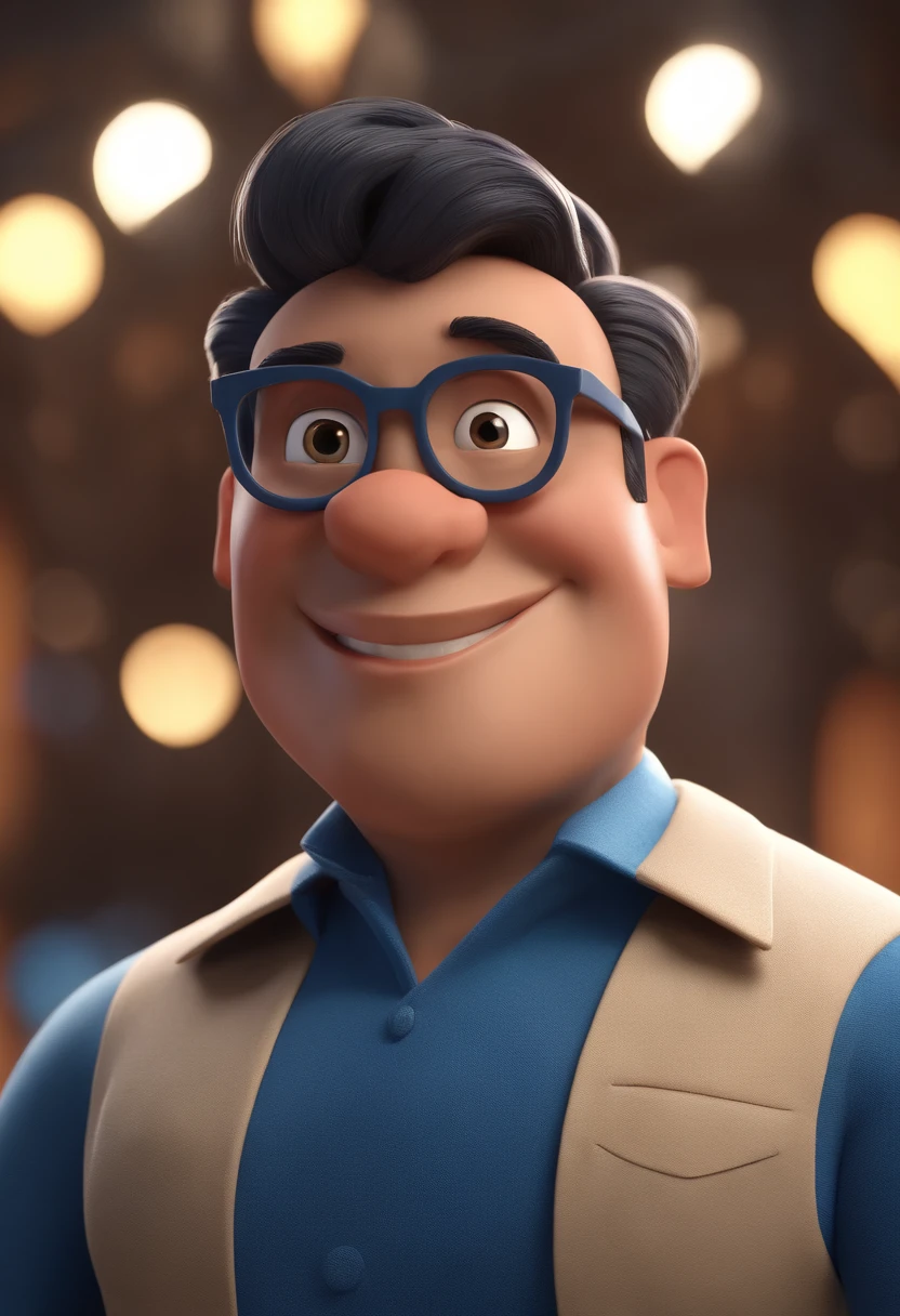 Cartoon character of a man with black glasses and a blue shirt, animation character, Caractere estilizado, animation style rendering, 3D estilizado, Arnold Maya render, 3 d render stylized, toon render keyshot, Personagem 3D, Personagem 3D, 3d rendering stylized, 3 d character render, personagem de desenho animado, Personagem de close up, Pose de personagem, (Estilo Pixar) (master part:1.2) (Bokeh) (best quality) (pele detalhada) (textura detalhada) (8k) (argila) (Cinematic lighting) (foco nítido