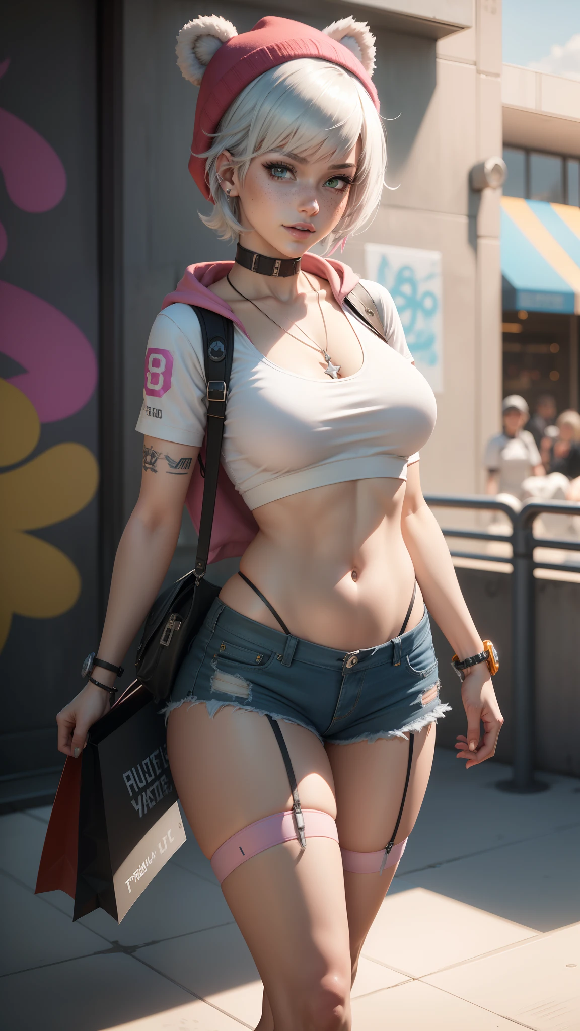 (nsfw: 1.4) arafed woman with tattoos and a hat posing in a street, cyberpunk 2 0 y. o model girl, tattered clothing, revealing bottoms, pussy visible, touch of thin pubic hair, hyper-realistic cyberpunk style, in a cyberpunk setting, in cyberpunk city, beautiful cyberpunk woman model, cyberpunk style ,hyperrealistic, cyberpunk art ultrarealistic 8k, cyberpunk angry gorgeous goddess, in a cyberpunk city, in cyberpunk style, cyberpunk girl