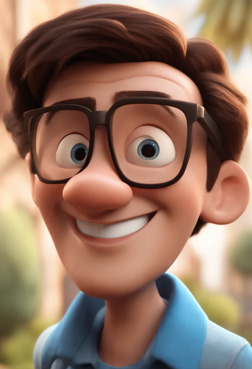 Cartoon character of a man with black glasses and a blue shirt, animation character, Caractere estilizado, animation style rendering, 3D estilizado, Arnold Maya render, 3 d render stylized, toon render keyshot, Personagem 3D, Personagem 3D, 3d rendering stylized, 3 d character render, personagem de desenho animado, Personagem de close up, Pose de personagem,  (Estilo Pixar) (master part:1.2) (Bokeh) (best quality) (pele detalhada) (textura detalhada) (8k) (argila) (Cinematic lighting) (foco nítido