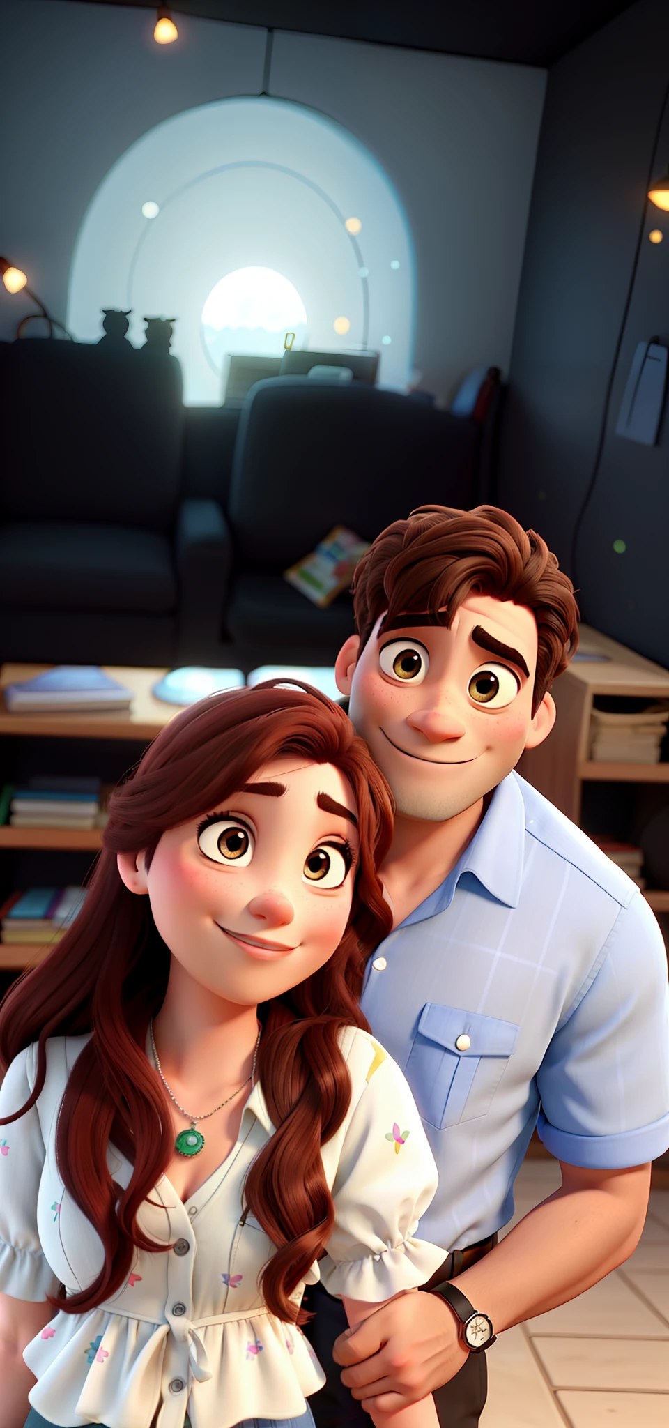 romantic couple, igual aos filmes Disney Pixar com fundo de fogos