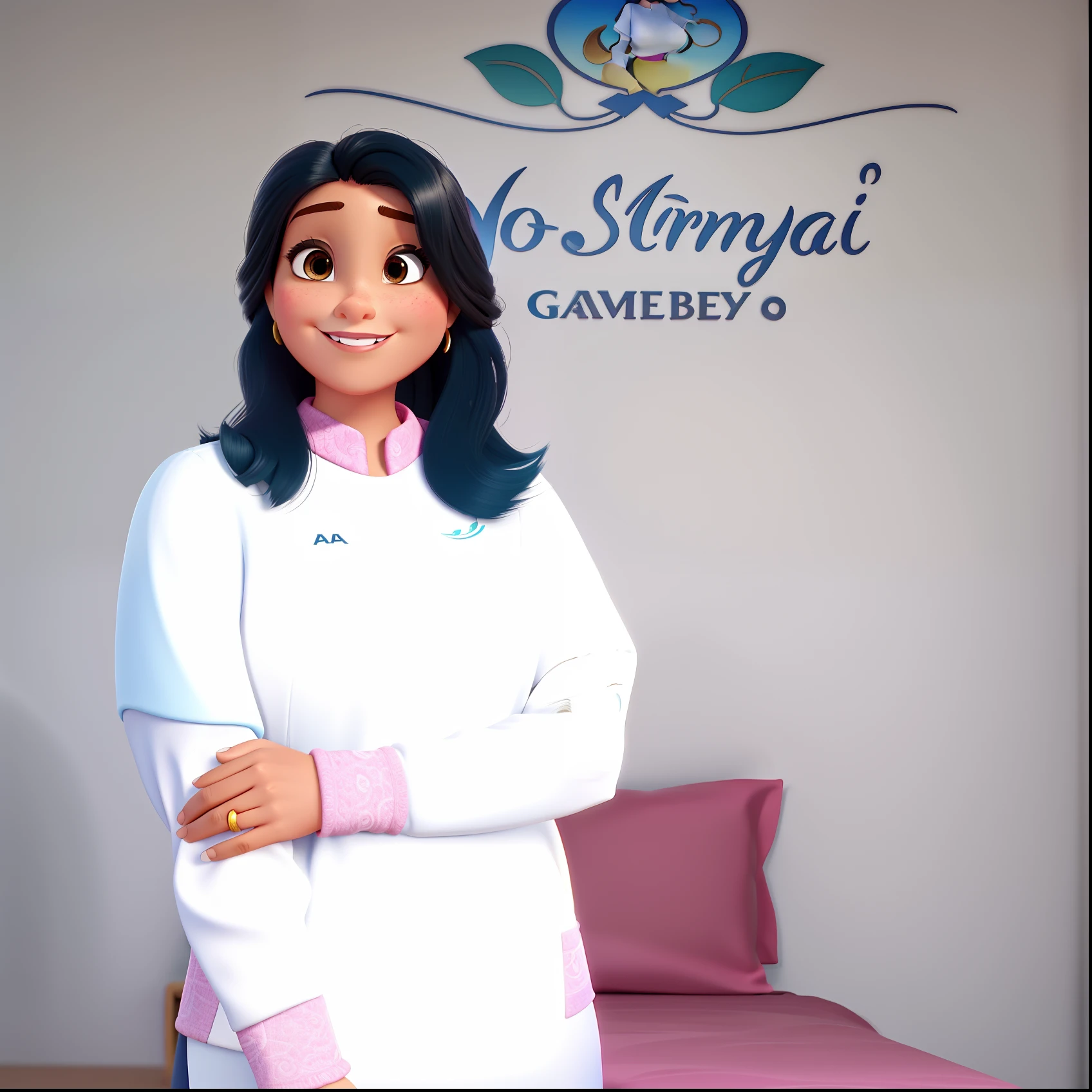 Uma mulher estilo Disney Pixar, cabelos pretos, pele morena , alta qualidade melhor qualidade