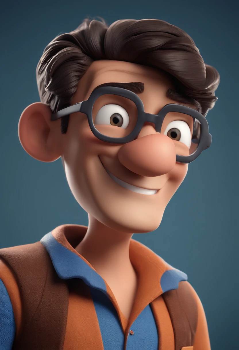 Cartoon character of a man with black glasses and a blue shirt, animation character, Caractere estilizado, animation style rendering, 3D estilizado, Arnold Maya render, 3 d render stylized, toon render keyshot, Personagem 3D, Personagem 3D, 3d rendering stylized, 3 d character render, personagem de desenho animado, Personagem de close up, Pose de personagem, (Estilo Pixar) (master part:1.2) (Bokeh) (best quality) (pele detalhada) (textura detalhada) (8k) (argila) (Cinematic lighting) (foco nítido