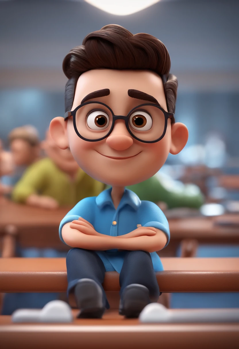 Cartoon character of a man with black glasses and a blue shirt, animation character, Caractere estilizado, animation style rendering, 3D estilizado, Arnold Maya render, 3 d render stylized, toon render keyshot, Personagem 3D, Personagem 3D, 3d rendering stylized, 3 d character render, personagem de desenho animado, Personagem de close up, Pose de personagem, (Estilo Pixar) (master part:1.2) (Bokeh) (best quality) (pele detalhada) (textura detalhada) (8k) (argila) (Cinematic lighting) (foco nítido