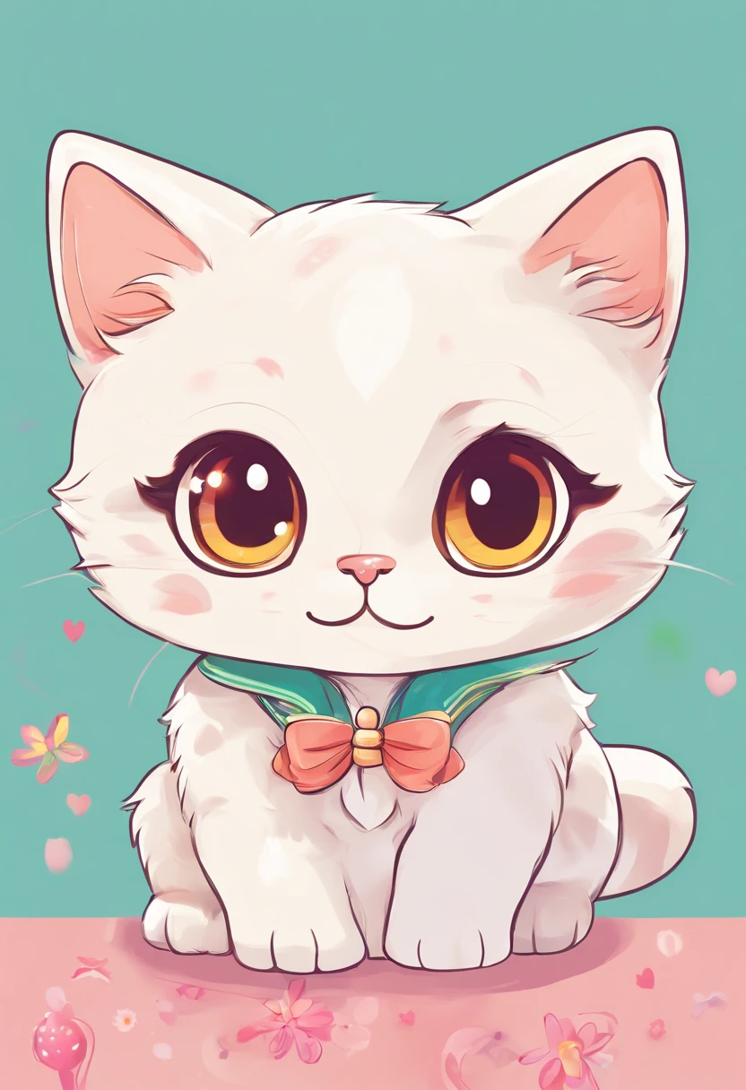 a cute little cat, White background, Stylized, childs drawing