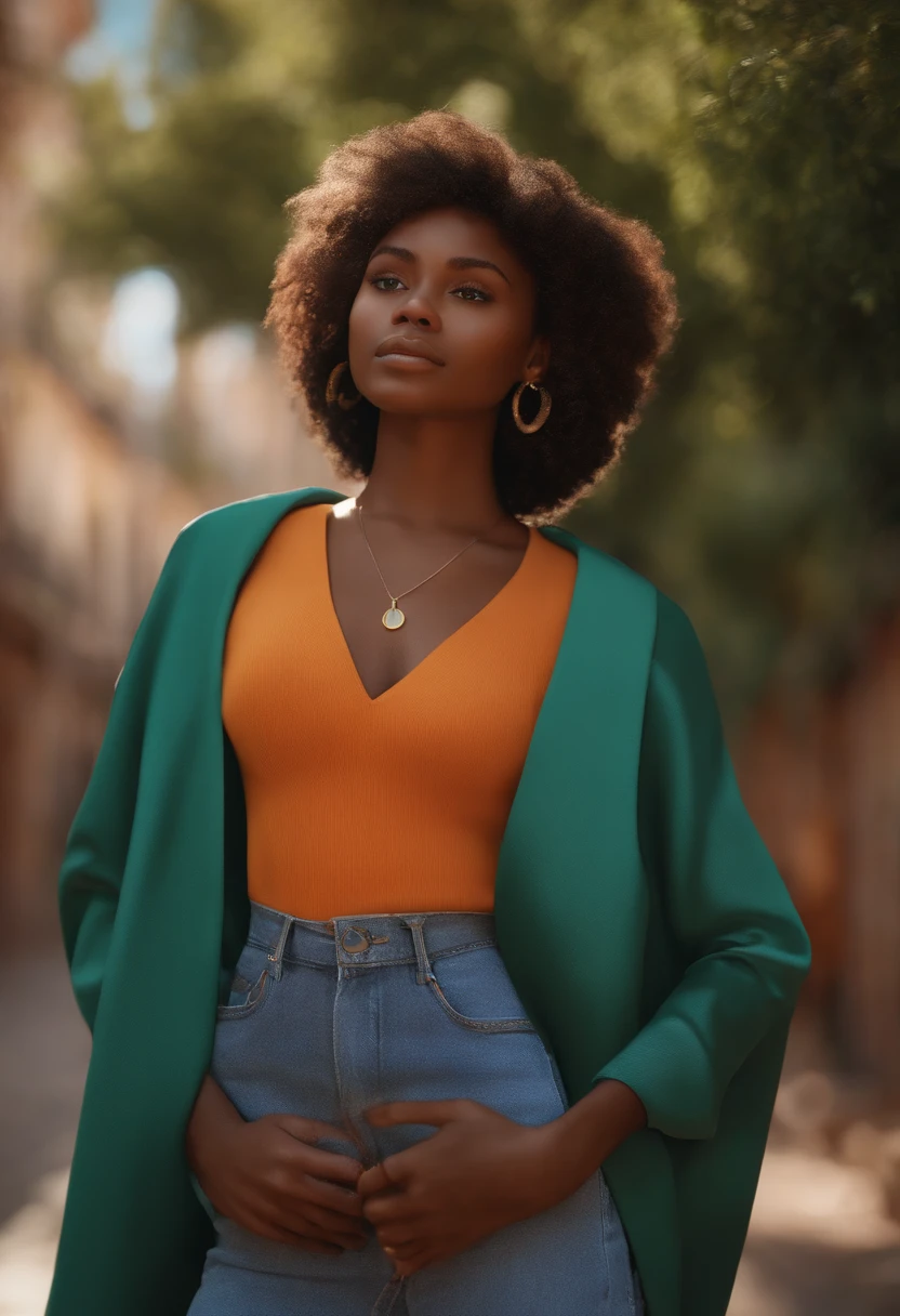 Image of young woman for a story in a tik tok video in Pixar format, he's the young Esménio , He's an adventurous young man , He's outgoing, serio e levanta-se para um monte de coisas, short hair is African from Angola.