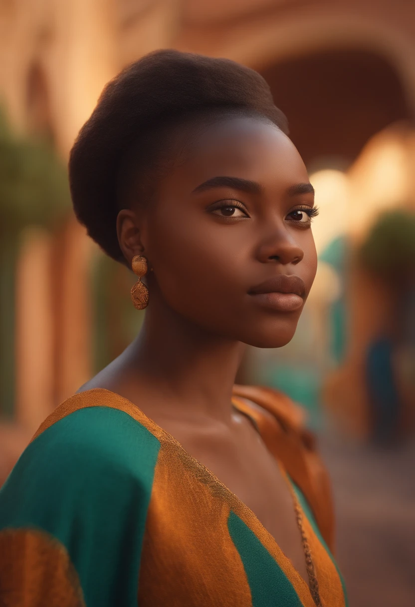 Image of young woman for a story in a tik tok video in Pixar format, he's the young Esménio , He's an adventurous young man , He's outgoing, serio e levanta-se para um monte de coisas, short hair is African from Angola.