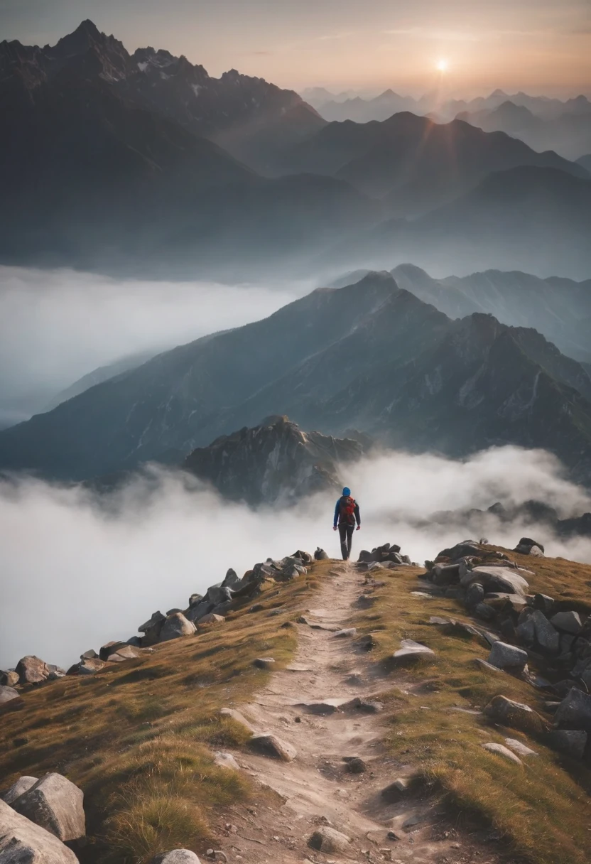 Top of the mountains、Reaching the summit、beautful view、 amazing composition, Climb to the top、You can see the top、Arrive at the summit、Summit of Mt、Reaching、