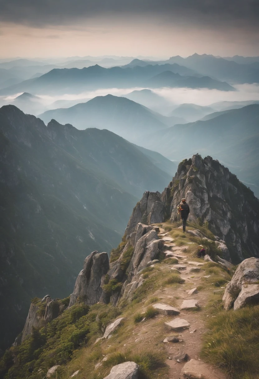 Top of the mountains、Reaching the summit、beautful view、 amazing composition, Climb to the top、You can see the top、Arrive at the summit、Summit of Mt、Reaching、