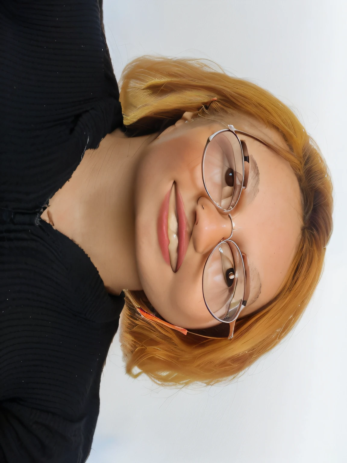 Crie um cartaz estilo Disney Pixar, Woman wearing prescription glasses, com aro rosa, cabelo cor de laranja,liso, curto, brown eyes, tattoo on upper arm, Red blouse with cruise ship scenery at sea, with the title of the film written Lady Brave Disney