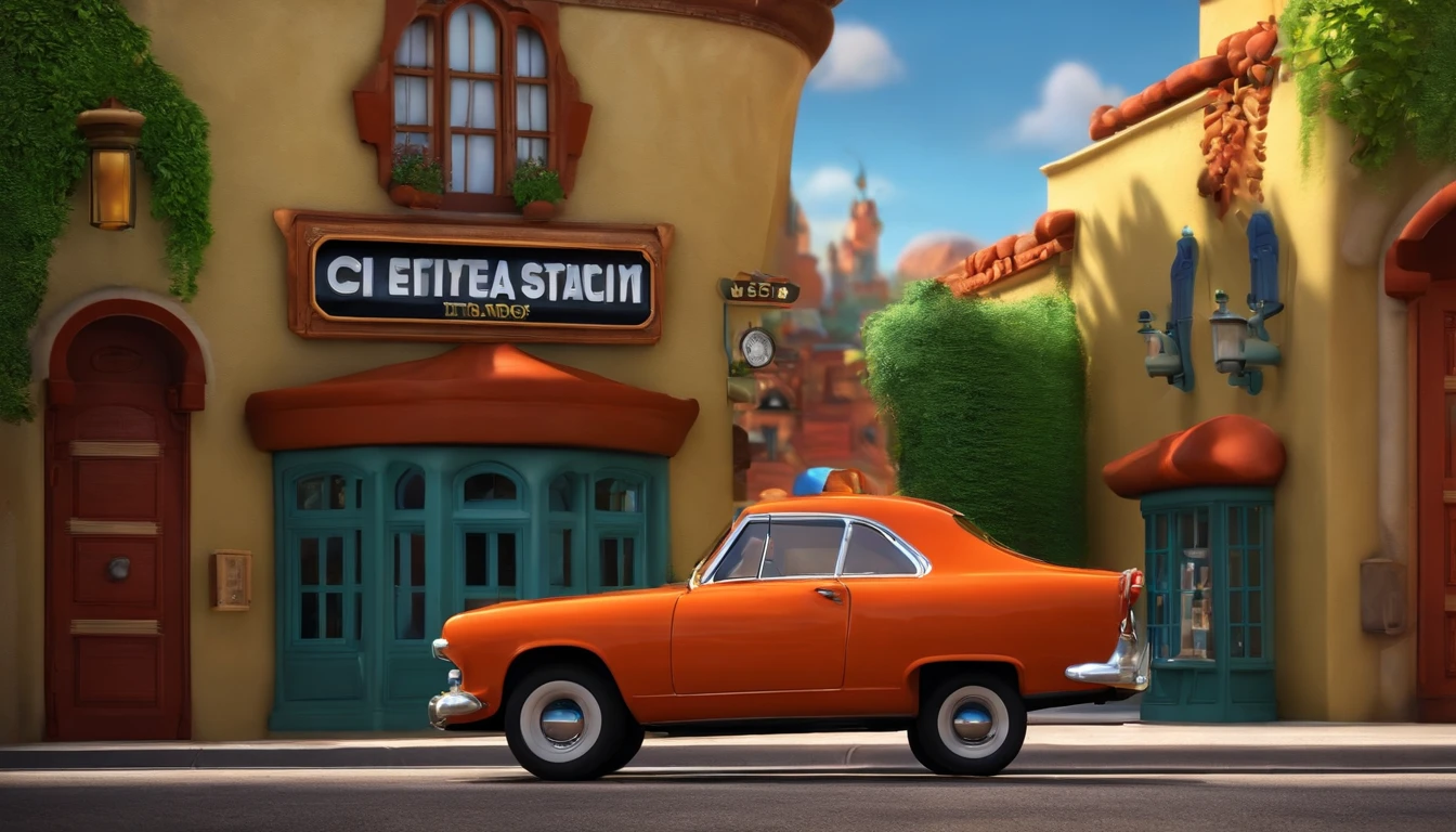 um homem, em breve, barba curta, olhos castanhos, com fones de ouvido, A music studio in the background, Imagem no estilo Pixar, Estilo de filme animado 3D, Disney, camiseta preta