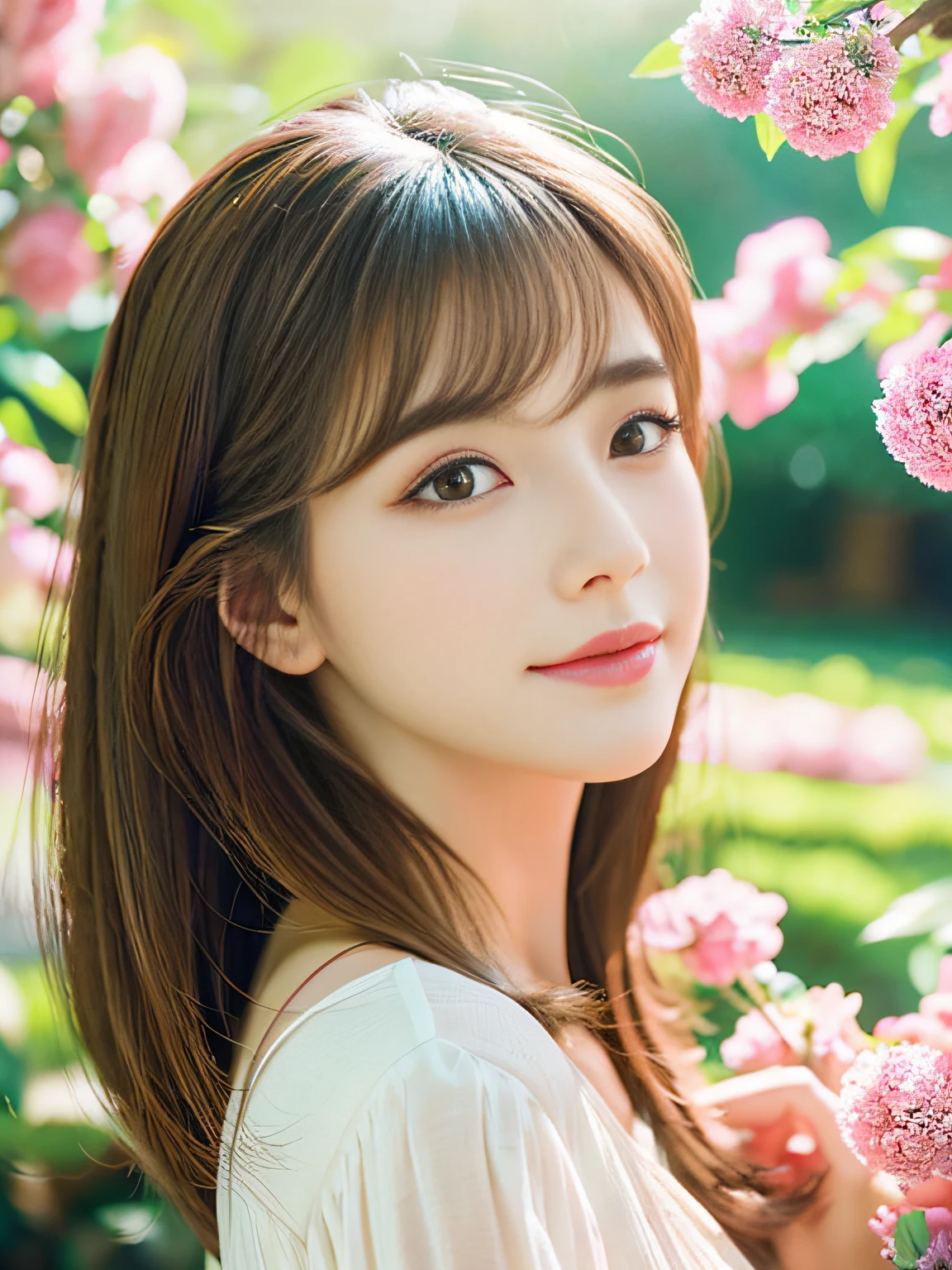 (table top、highest quality、8k、Award-winning work、ultra high resolution)、one mature woman、(solo:1.2)、(The most classy and beautiful spring clothes:1.1)、(Flower field background with countless flowers:1.1)、(The background is a colorful flower field:1.1)、(perfect anatomy:1.1)、close up of face、Lustrous and beautiful hair、Super high-definition sparkling brown eyes、(Shiny and beautiful skin:1.1)、(Beautiful skin that is extremely brightly illuminated:1.1)、beautiful glossy lips、the most romantic love mood(very bright and vivid:1.1)、(very bright and vivid:1.1)、epic movie lighting