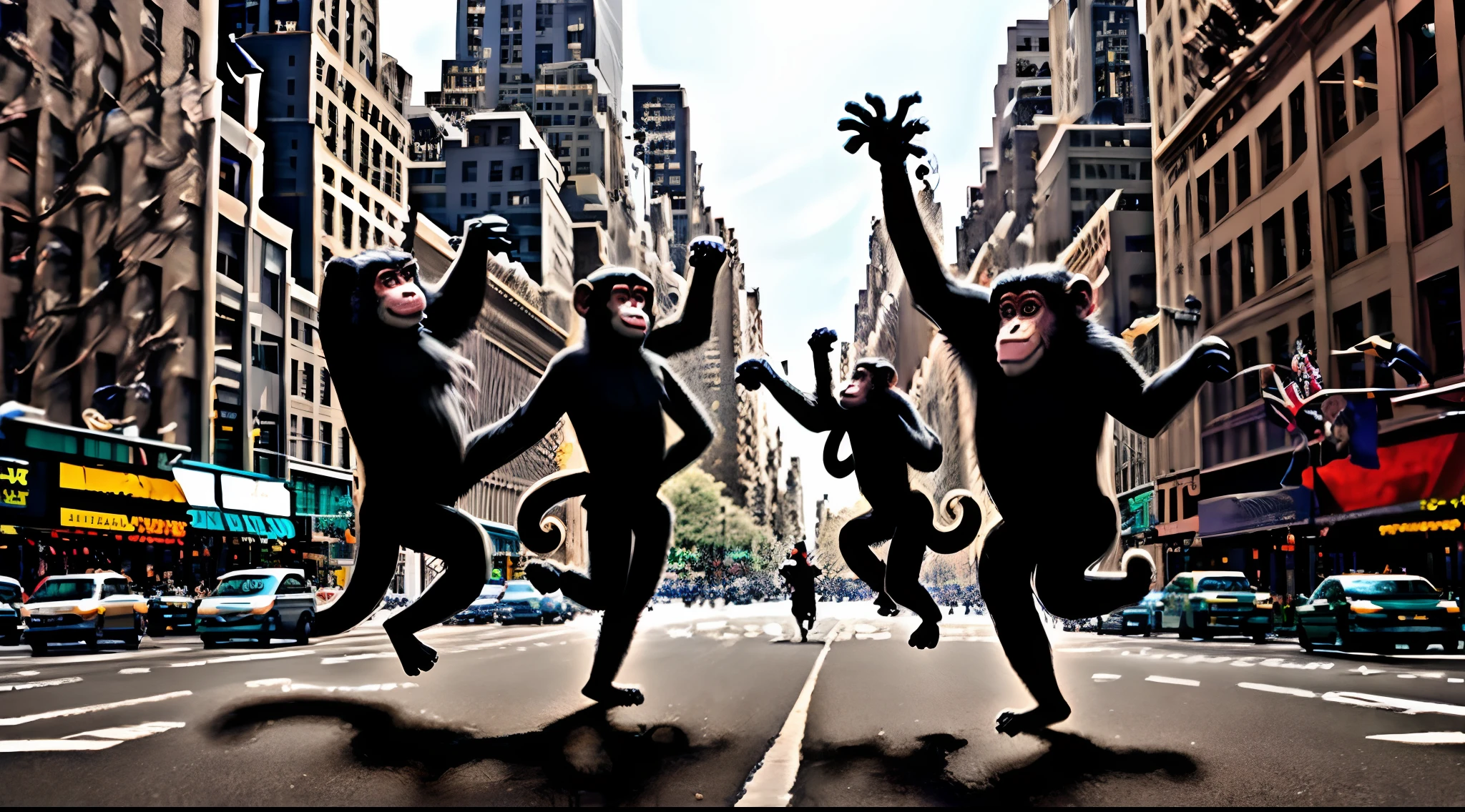 Monkeys dancing on Fifth Avenue in New York