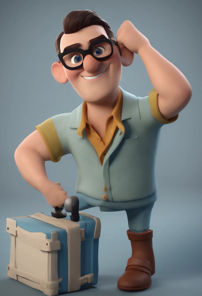 Cartoon character of a man with black glasses and a blue shirt, animation character, Caractere estilizado, animation style rendering, 3D estilizado, Arnold Maya render, 3 d render stylized, toon render keyshot, Personagem 3D, Personagem 3D, 3d rendering stylized, 3 d character render, personagem de desenho animado, Personagem de close up, Pose de personagem,  (Estilo Pixar) (master part:1.2) (Bokeh) (best quality) (pele detalhada) (textura detalhada) (8k) (argila) (Cinematic lighting) (foco nítido