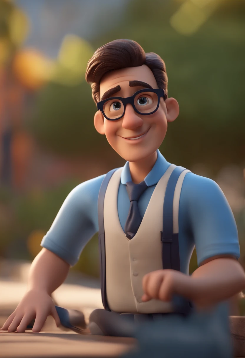 Cartoon character of a man with black glasses and a blue shirt, animation character, Caractere estilizado, animation style rendering, 3D estilizado, Arnold Maya render, 3 d render stylized, toon render keyshot, Personagem 3D, Personagem 3D, 3d rendering stylized, 3 d character render, personagem de desenho animado, Personagem de close up, Pose de personagem, (Estilo Pixar) (master part:1.2) (Bokeh) (best quality) (pele detalhada) (textura detalhada) (8k) (argila) (Cinematic lighting) (foco nítido