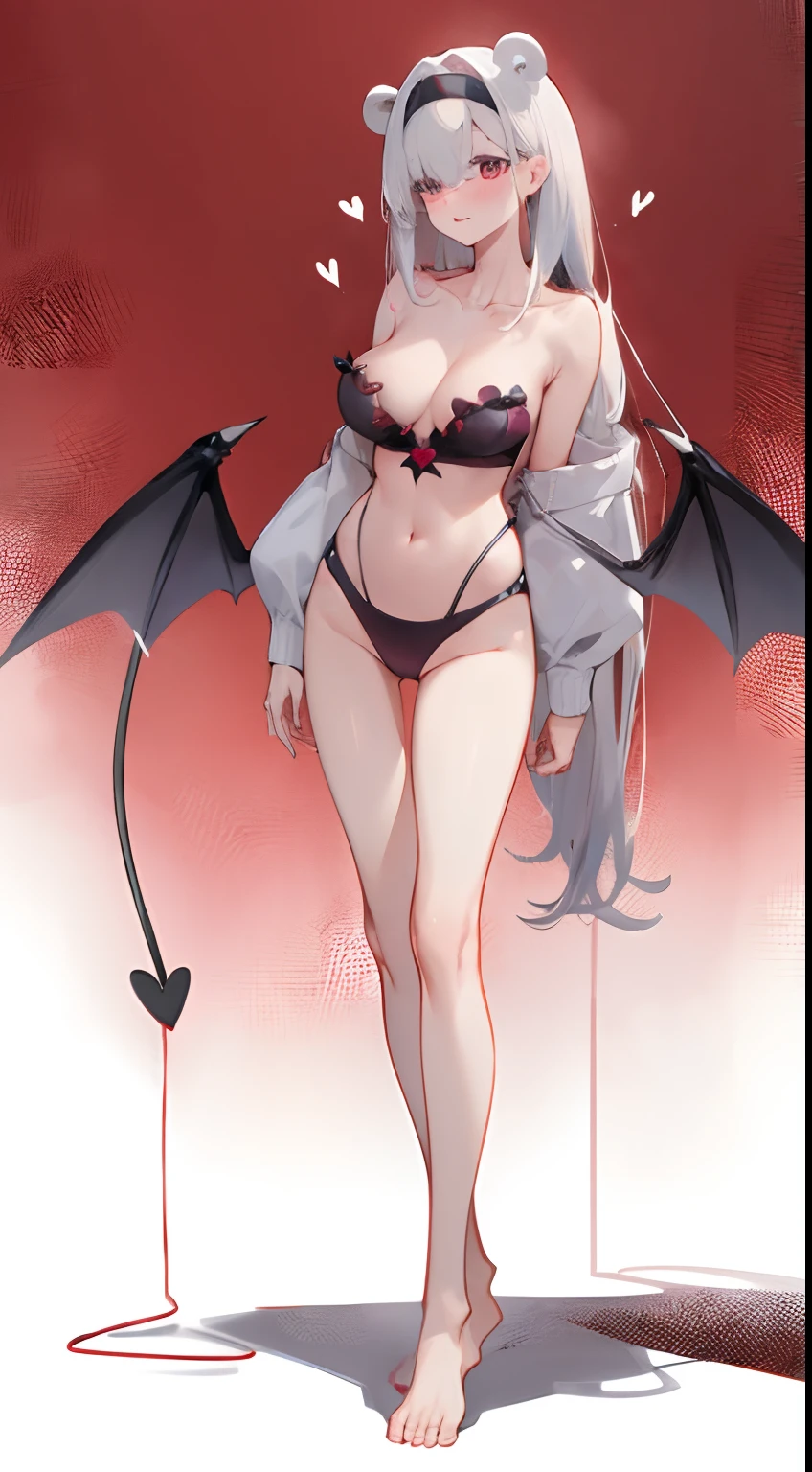 Leakage out of the collarbone,Neck leakage,Heart-shaped decoration,succubi,have demon wings,Stand up,standing straight,Bare legged