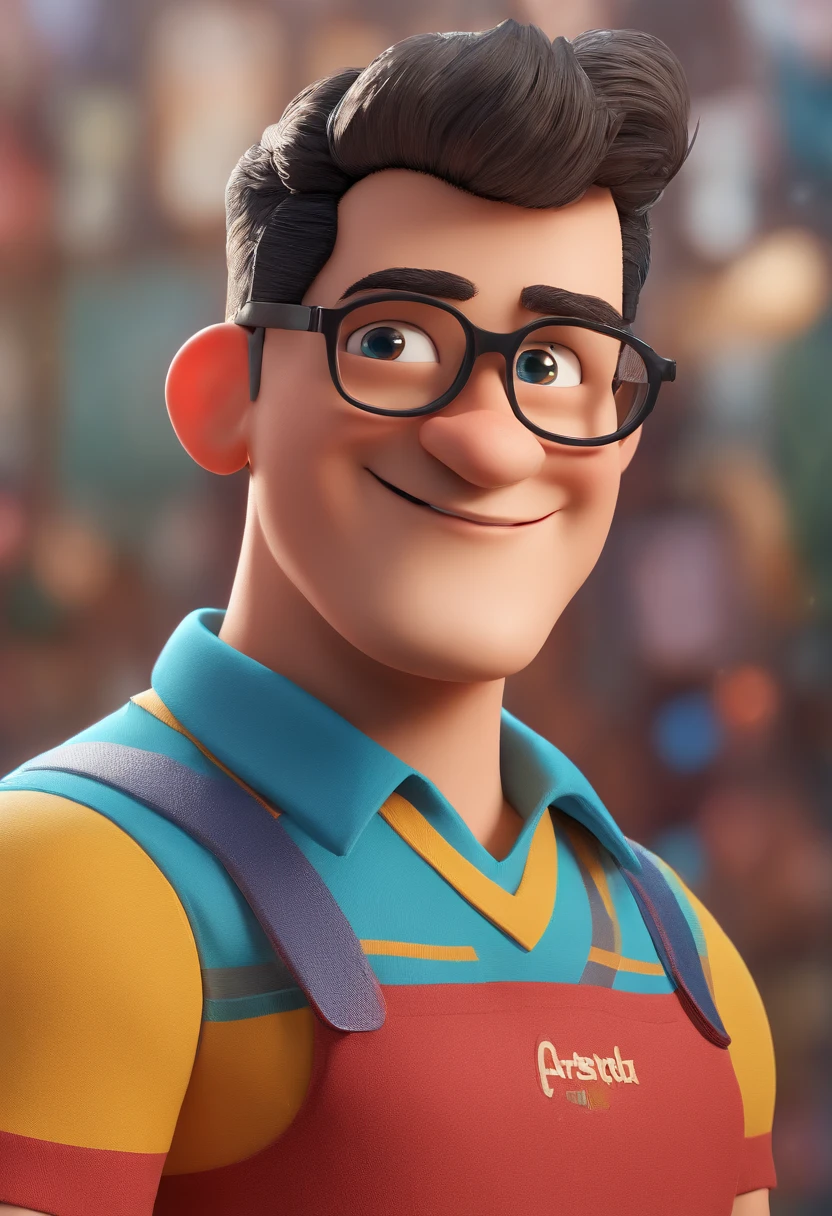 Cartoon character of a man with black glasses and a blue shirt, animation character, Caractere estilizado, animation style rendering, 3D estilizado, Arnold Maya render, 3 d render stylized, toon render keyshot, Personagem 3D, Personagem 3D, 3d rendering stylized, 3 d character render, personagem de desenho animado, Personagem de close up, Pose de personagem,  (Estilo Pixar) (master part:1.2) (Bokeh) (best quality) (pele detalhada) (textura detalhada) (8k) (argila) (Cinematic lighting) (foco nítido
