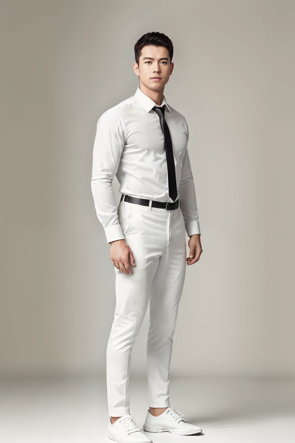 1man,
a 30 y.o muscular male wearing long-sleeve white shirt and tie, wearing leather shoes, full body,
soft lighting,
masterpiece, best quality, 8k uhd, dslr, film grain, Fujifilm XT3 photorealistic painting art by midjourney and greg rutkowski