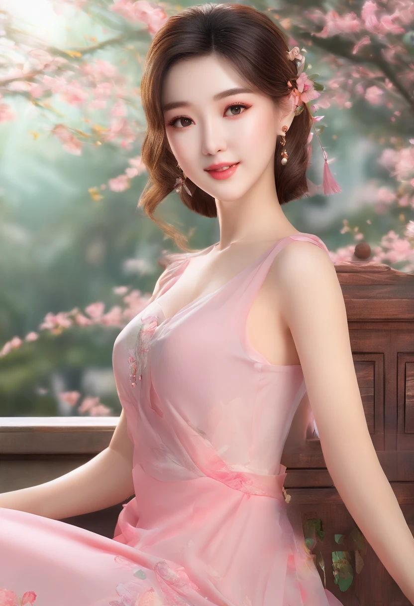 A beautiful kind and lovely Chinese woman, Delicate and sexy collarbone, cara de ovo de ganso encantadora, double eyelids, smart peach blossom eyes, pink lips, nariz pequeno virado para cima, bareshoulders, plump buttocks, Belas pernas longas, Rosto focado, Rosto em close-up, Ultra HD |, Super Detalhe, foto de corpo inteiro, Optimal ratio of ultra-thin light transmission: four fingers and one thumb, Saia cara de cavalo