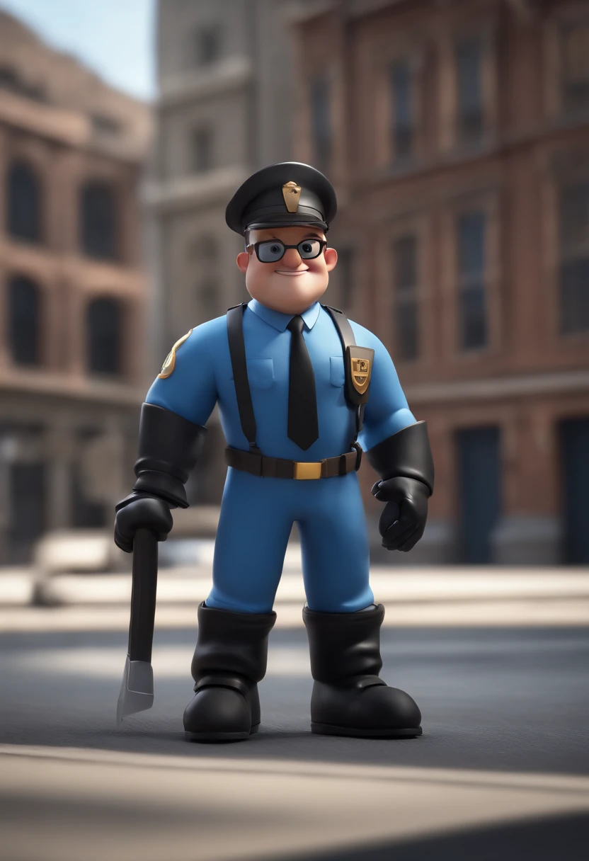 personagem dos desenhos animados de um homem com cabelo preto, camisa azul com listras pequenas brancas na vertical, Helmet Building Animation Character, Caractere estilizado, animation style rendering, 3D estilizado, Arnold Maya render, 3 d render stylized, toon render keyshot, Personagem 3D, Personagem 3D, 3d rendering stylized, 3 d character render, personagem de desenho animado, Personagem de close up, Pose de personagem,  (Estilo Pixar) (master part:1.2) (Bokeh) (best quality) (pele detalhada) (textura detalhada) (8k) (argila) (Cinematic lighting) (foco nítido