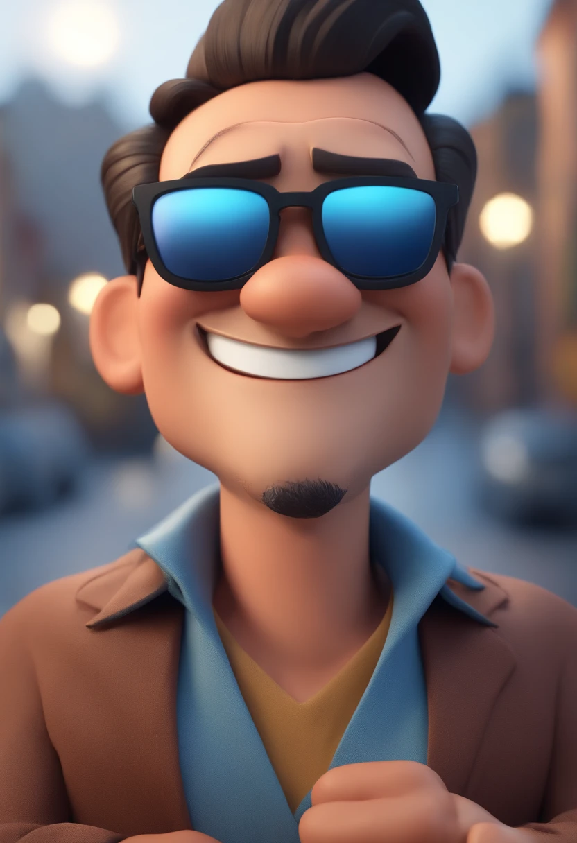Cartoon character of a man with black glasses and a blue shirt, animation character, Caractere estilizado, animation style rendering, 3D estilizado, Arnold Maya render, 3 d render stylized, toon render keyshot, Personagem 3D, Personagem 3D, 3d rendering stylized, 3 d character render, personagem de desenho animado, Personagem de close up, Pose de personagem,  (Estilo Pixar) (master part:1.2) (Bokeh) (best quality) (pele detalhada) (textura detalhada) (8k) (argila) (Cinematic lighting) (foco nítido